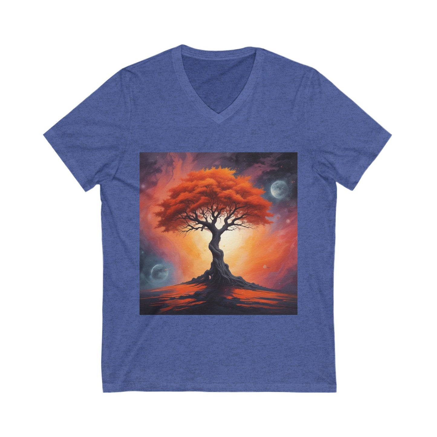 Vibrant Tree of Life Tee, Nature Lover Shirt, Eco-Friendly Apparel, Bohemian V-Neck T-Shirt, Gift for Earth Day, Casual Wear