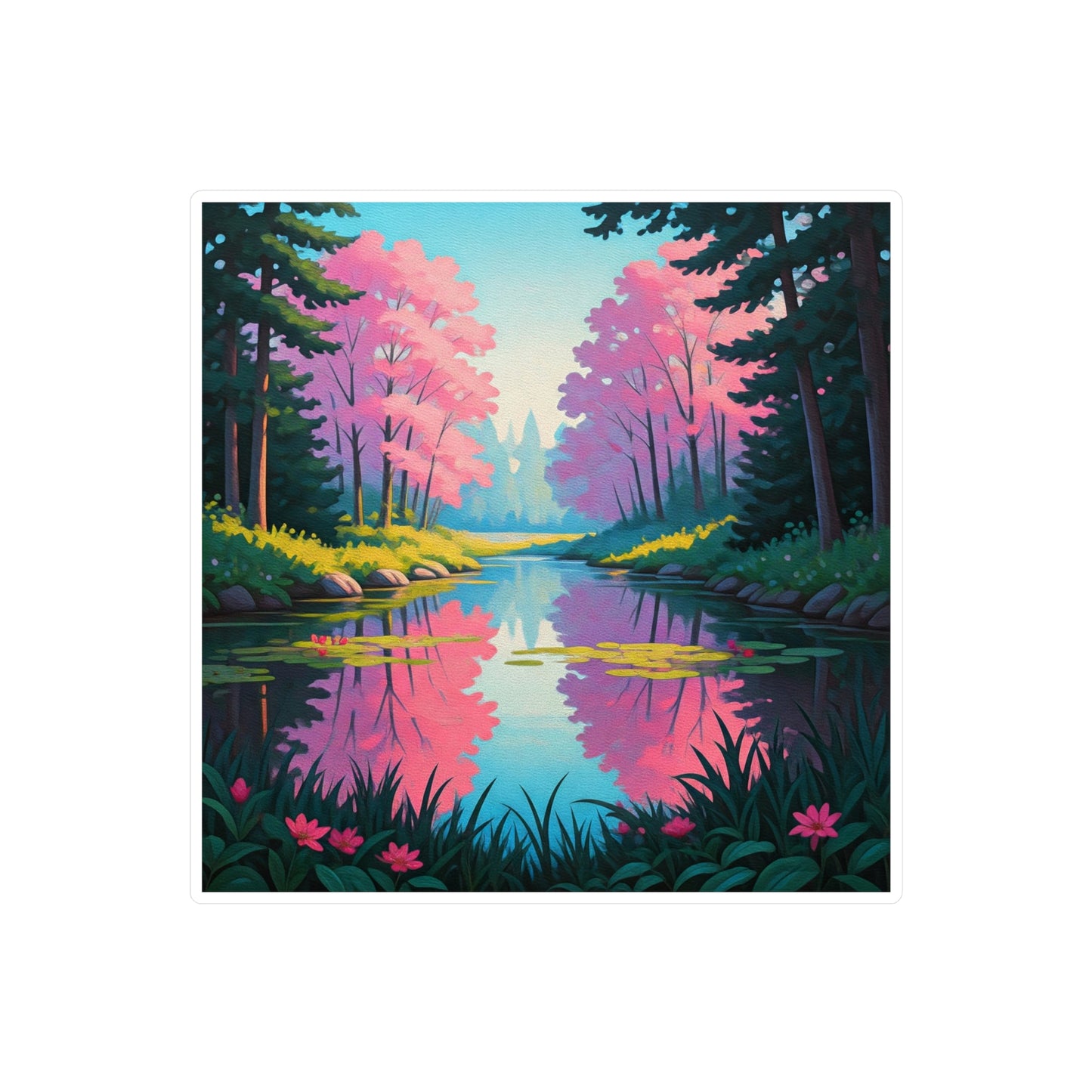 Nature Lake Painting Kiss-Cut Vinyl Decals