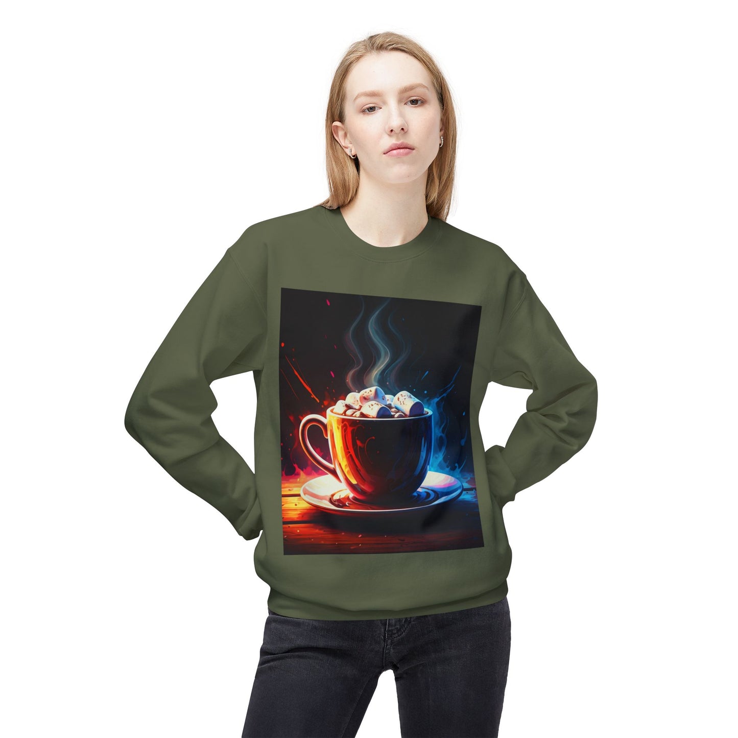 Abstract Hot Chocolate Graphic Unisex Midweight Softstyle Fleece Crewneck Sweatshirt