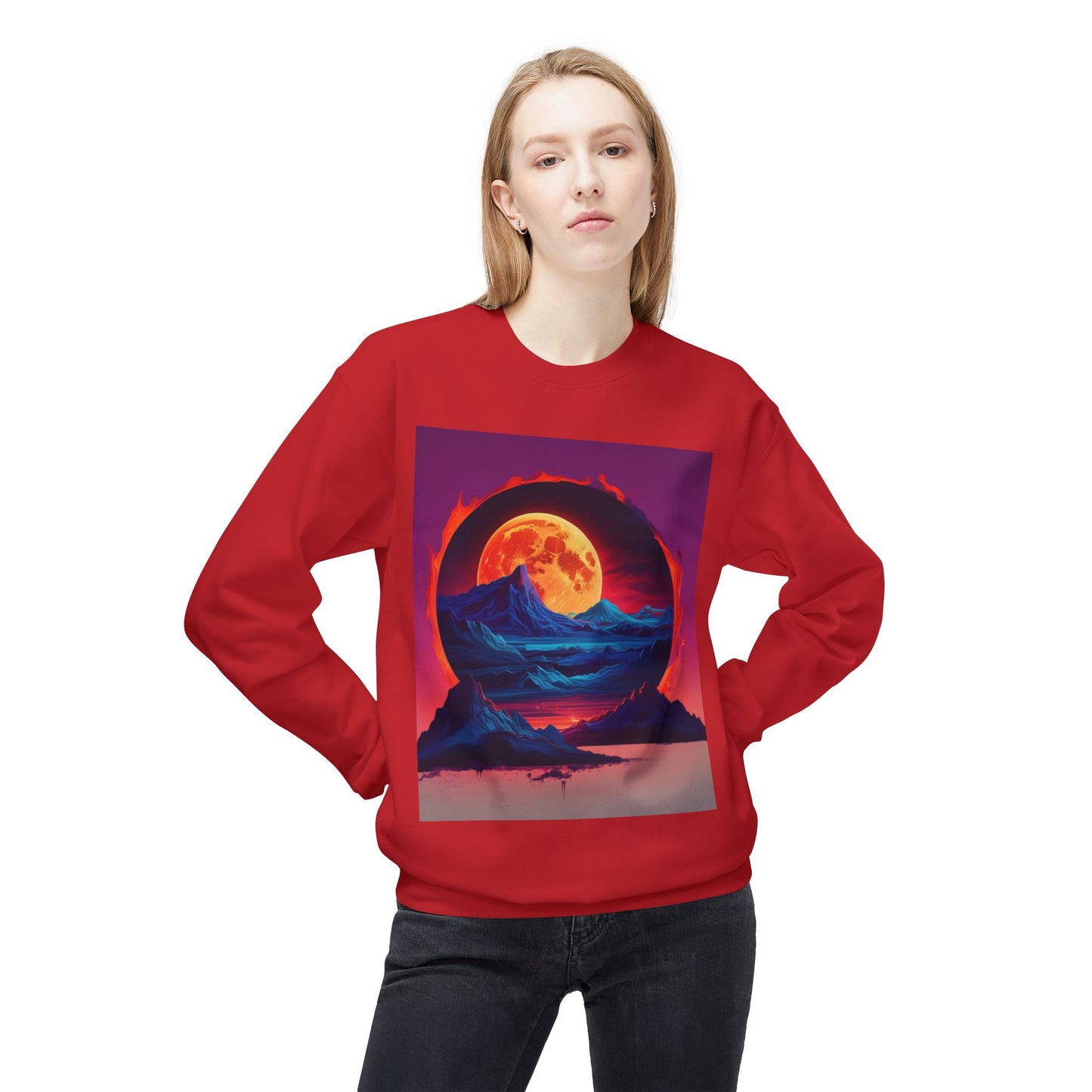 Moon Abstract Graphic Art Unisex Midweight Soft style Fleece Crewneck Sweatshirt