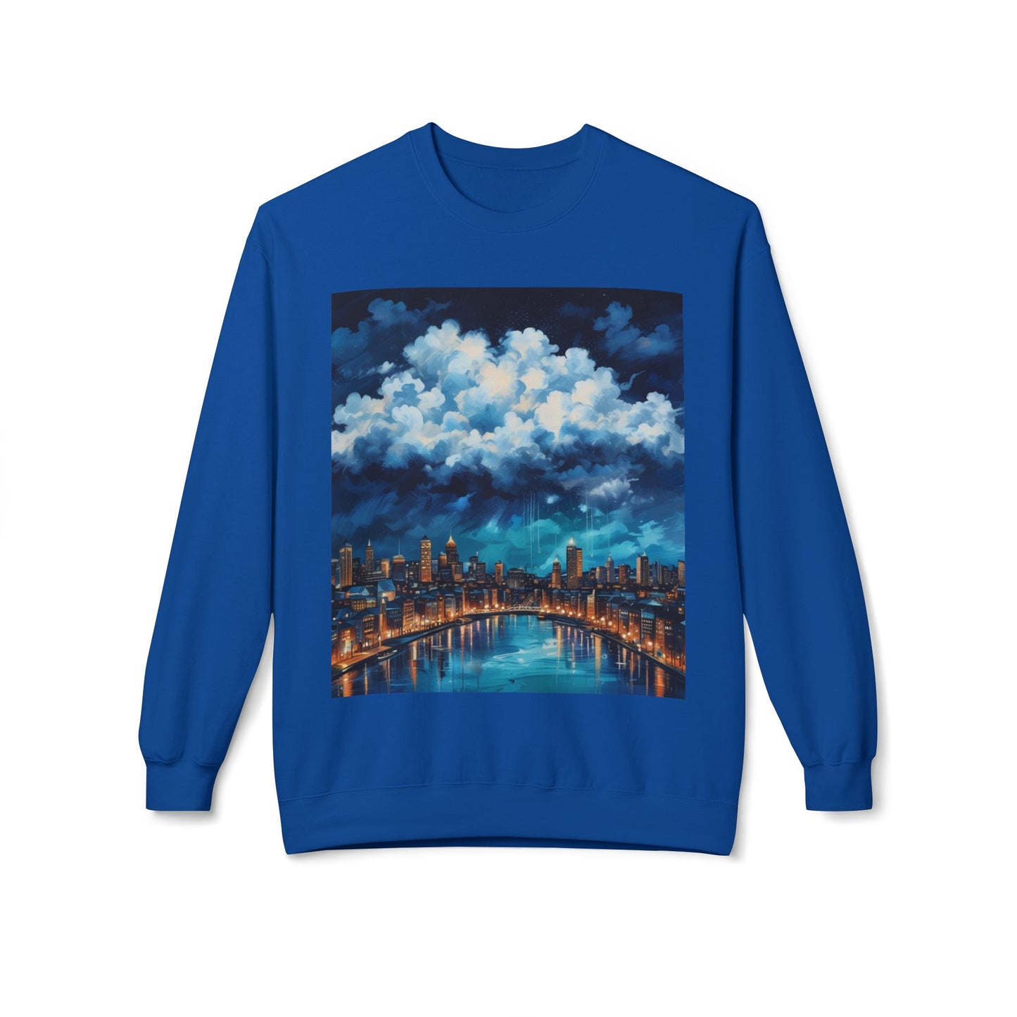 Blue Rainy City Unisex Midweight Softstyle Fleece Crewneck Sweatshirt