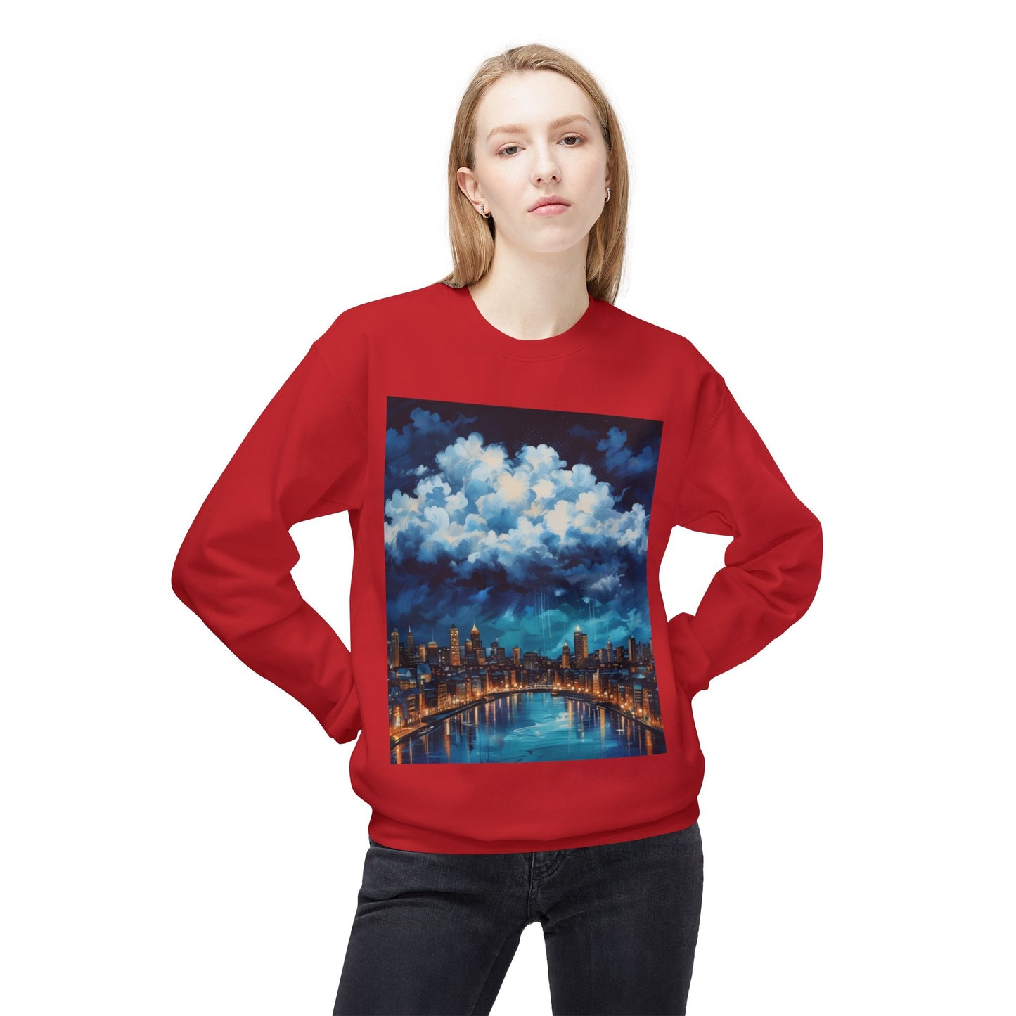 Blue Rainy City Unisex Midweight Softstyle Fleece Crewneck Sweatshirt