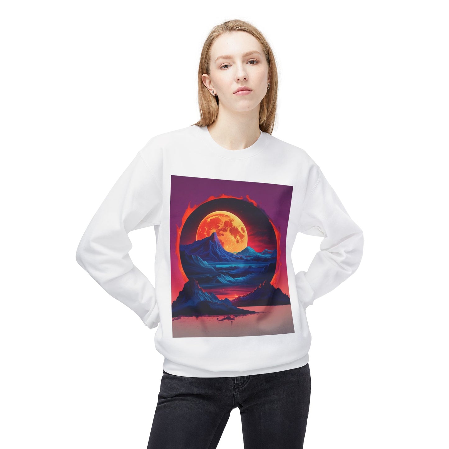 Moon Abstract Graphic Art Unisex Midweight Soft style Fleece Crewneck Sweatshirt