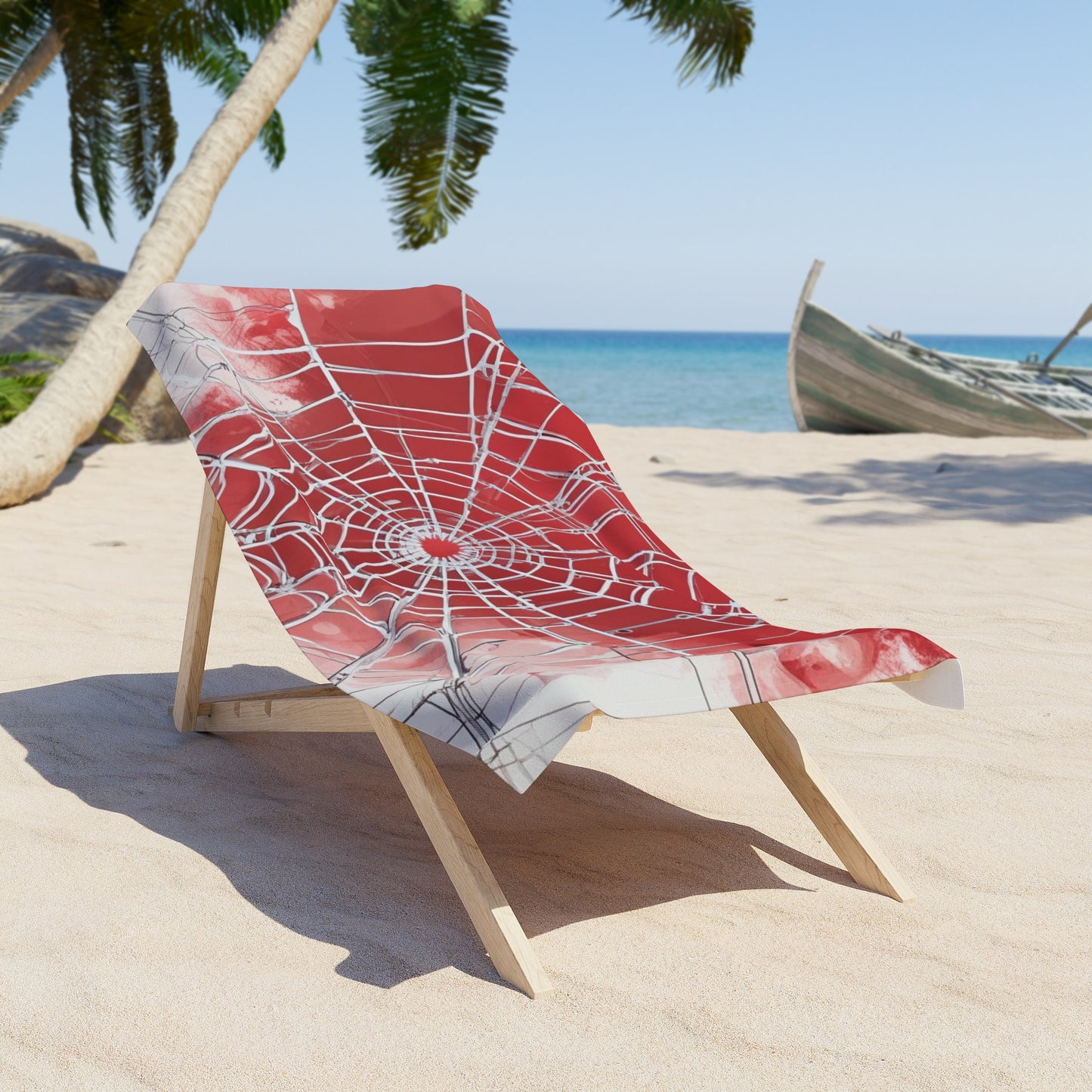 Red & White Spiderweb Beach Towel