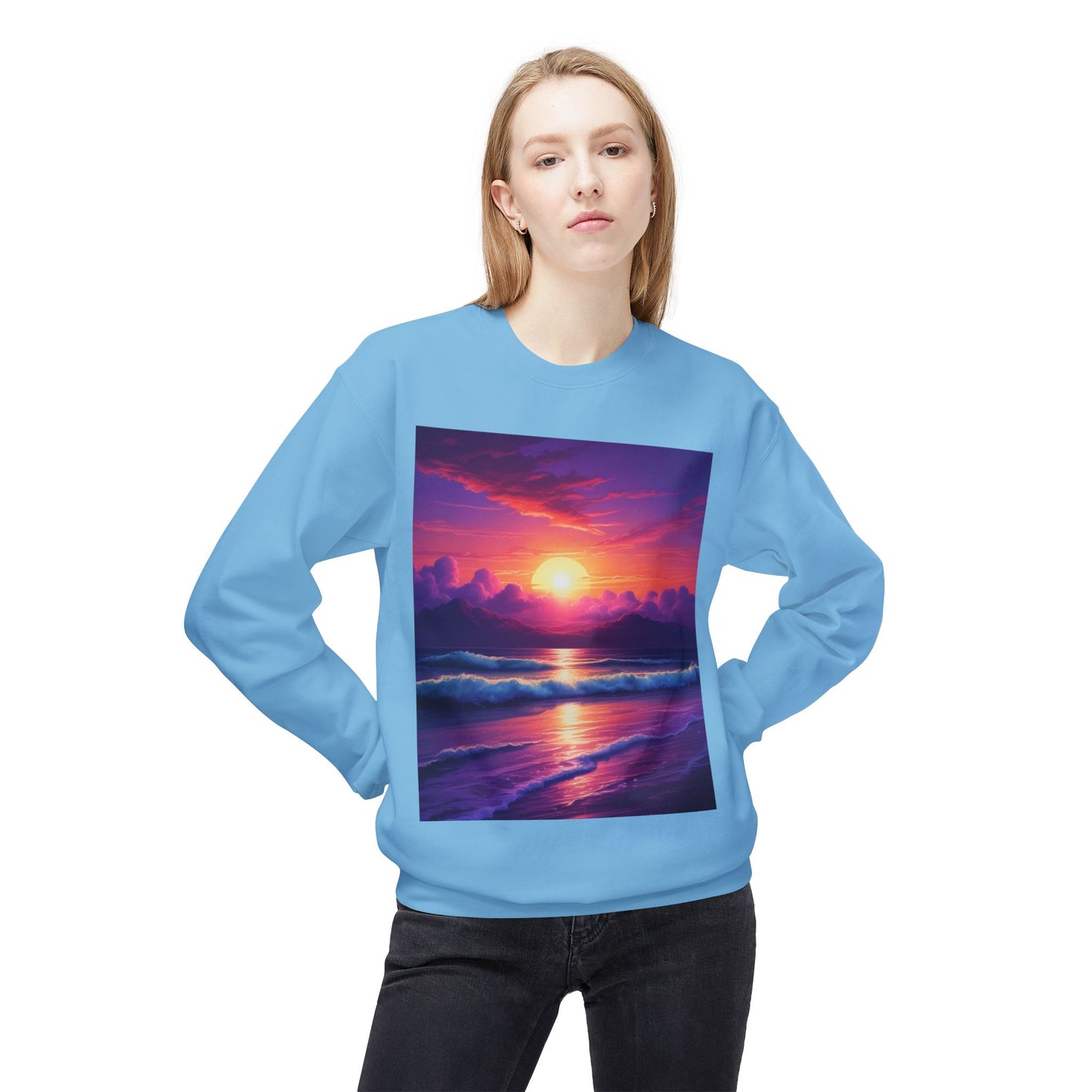 Sunset Ocean Crewneck Sweatshirt - Cozy Layer for Beach Lovers, Gift for Nature Enthusiasts, Perfect for Casual Days, Vibrant Art Apparel