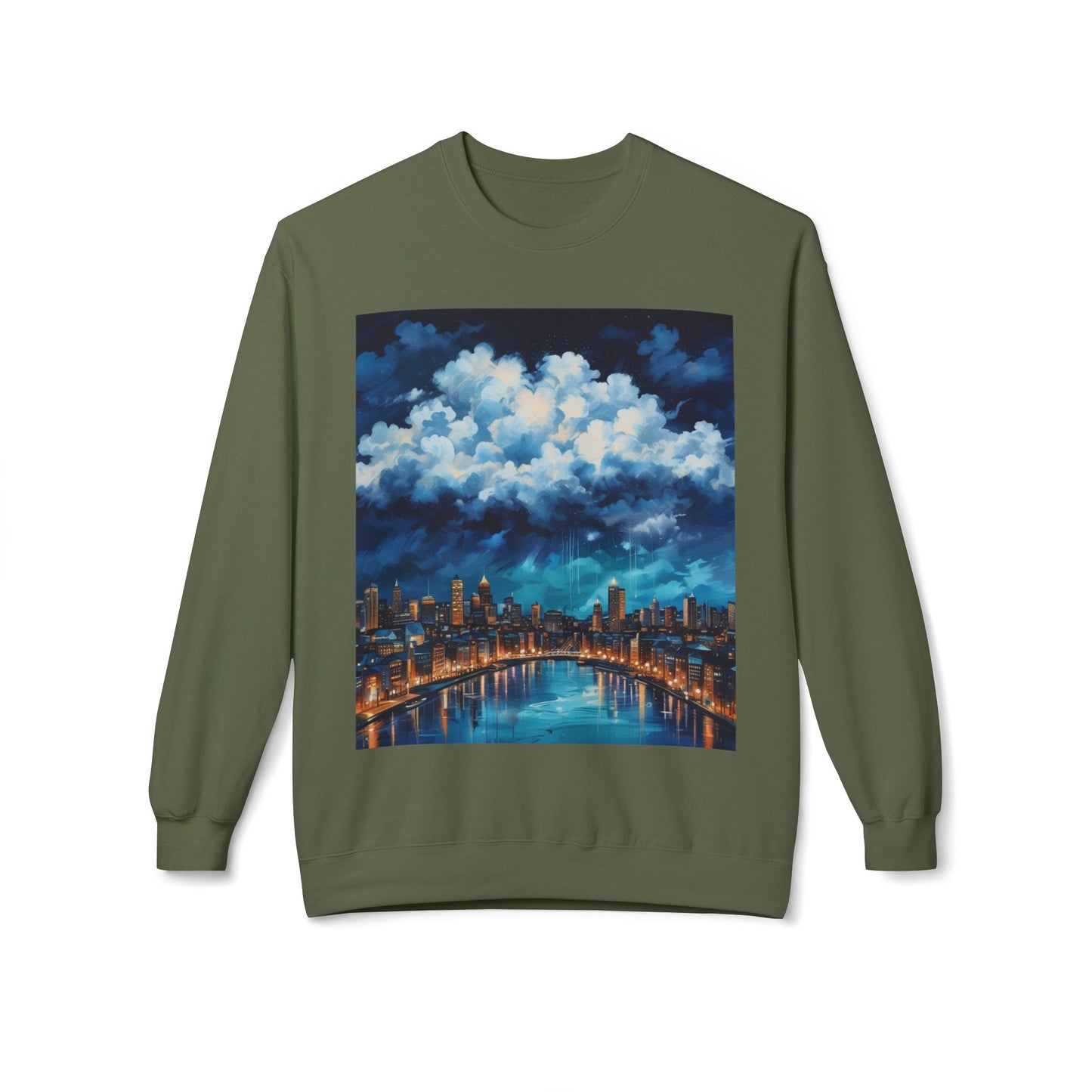 Blue Rainy City Unisex Midweight Softstyle Fleece Crewneck Sweatshirt