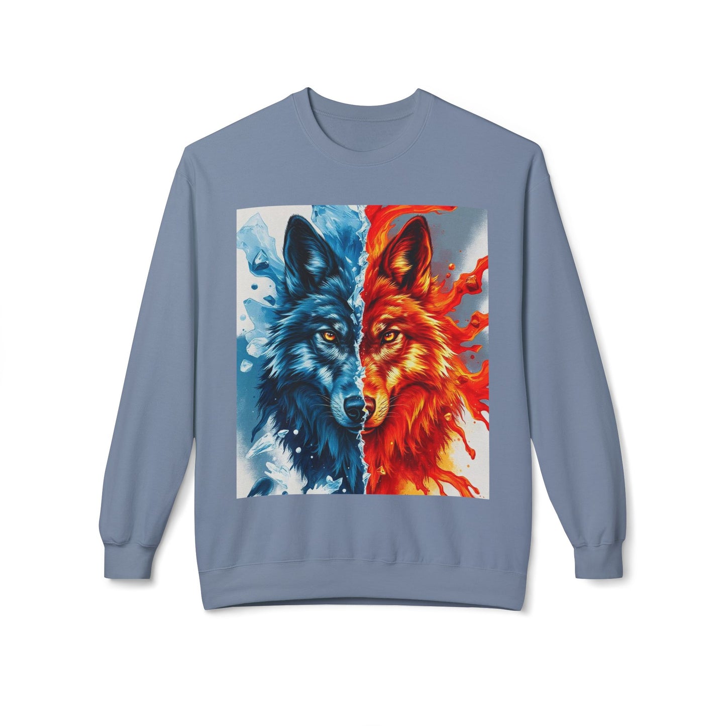 Dual Spirit Wolves Crewneck Sweatshirt | Unisex Cozy Fleece, Nature-Inspired Gift, Animal Art Apparel, Year-Round Wardrobe Essential
