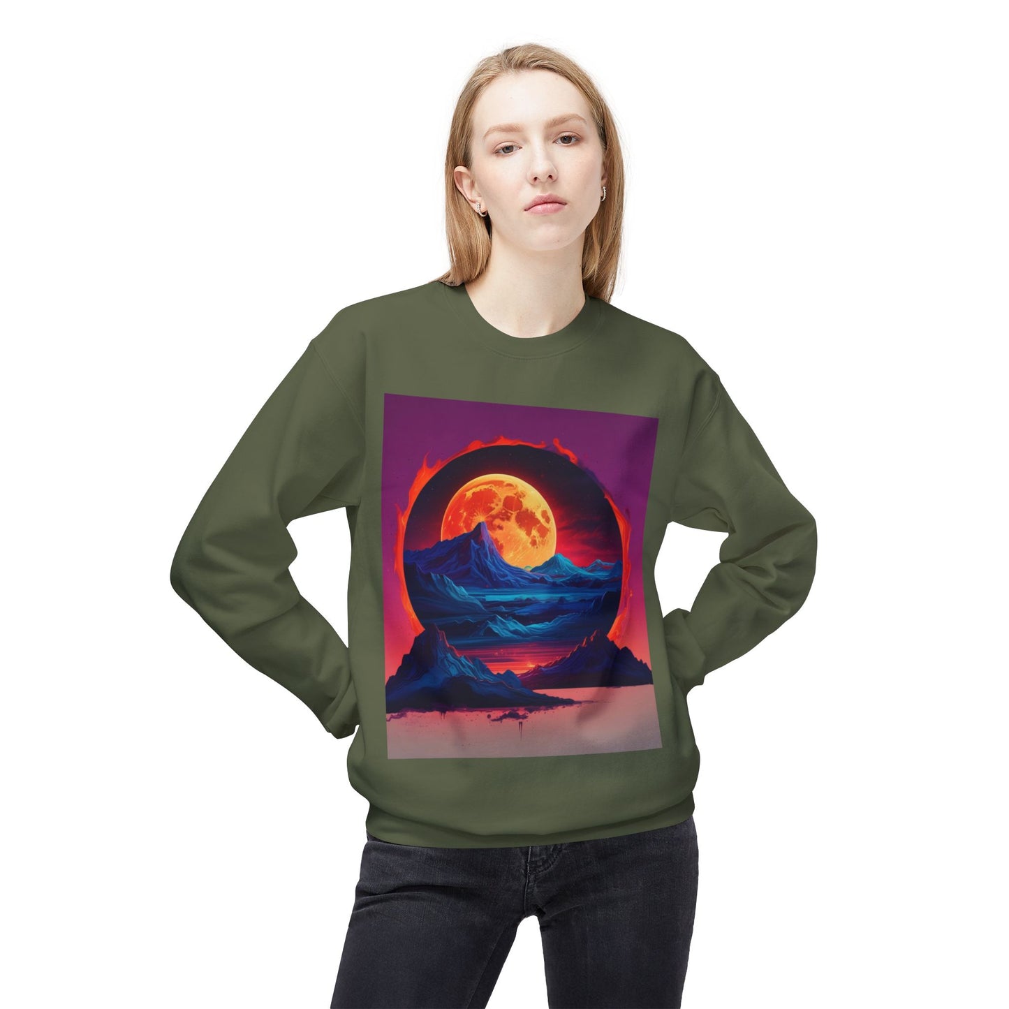 Moon Abstract Graphic Art Unisex Midweight Soft style Fleece Crewneck Sweatshirt