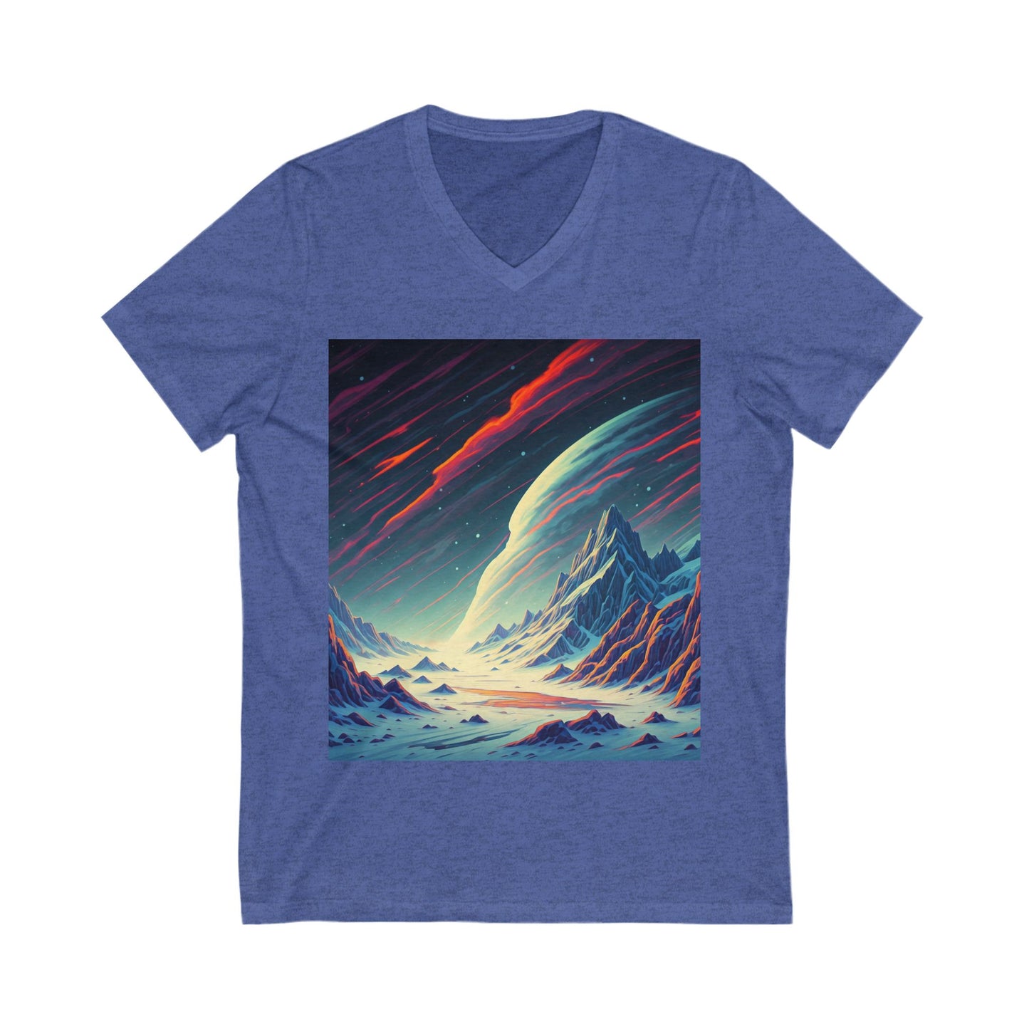Cosmic Landscape V-Neck Tee, Unisex Graphic T-Shirt, Space Art Shirt, Gift for Stargazers, Cool Summer Top, Unique Men's & Women's Tee