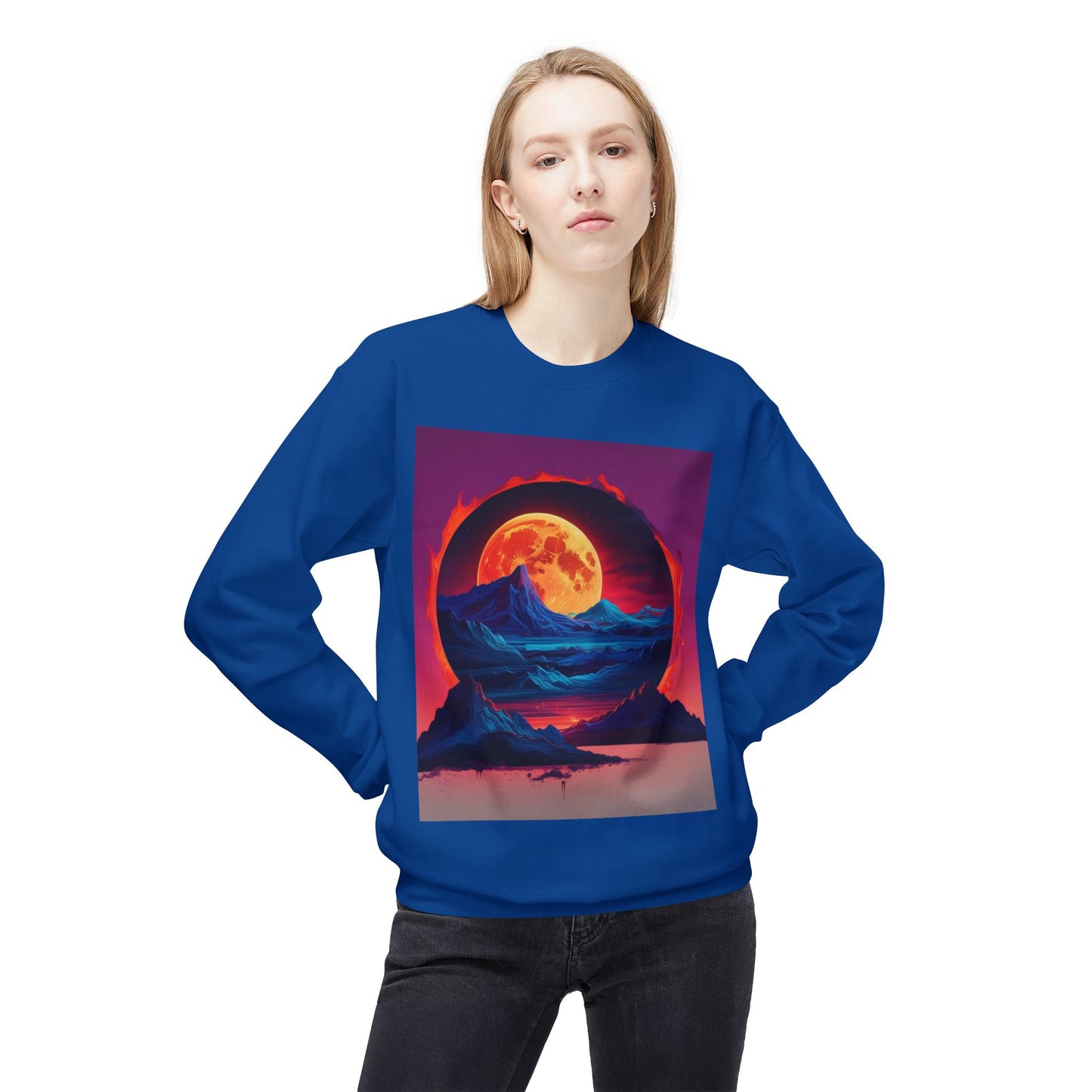 Moon Abstract Graphic Art Unisex Midweight Soft style Fleece Crewneck Sweatshirt