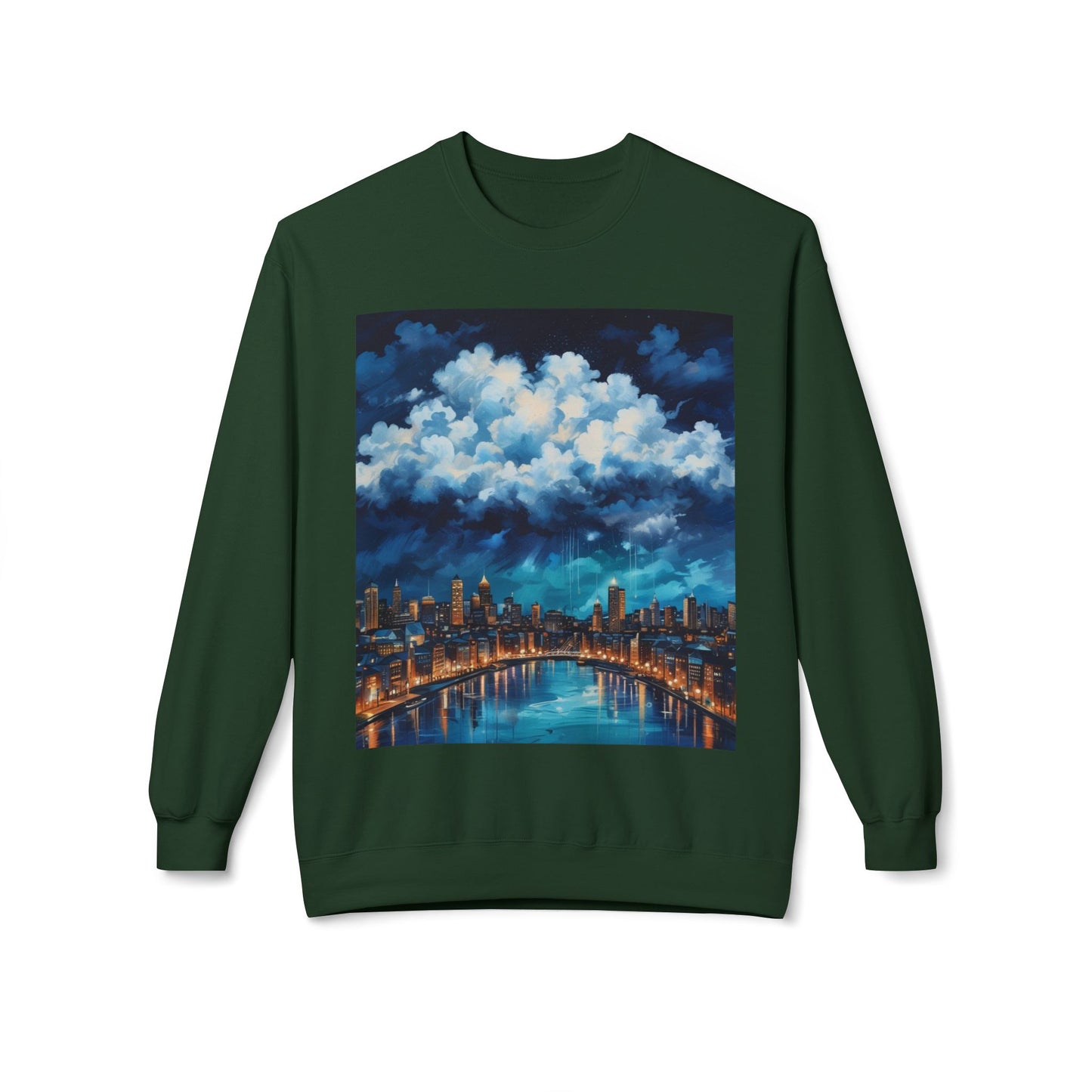 Blue Rainy City Unisex Midweight Softstyle Fleece Crewneck Sweatshirt