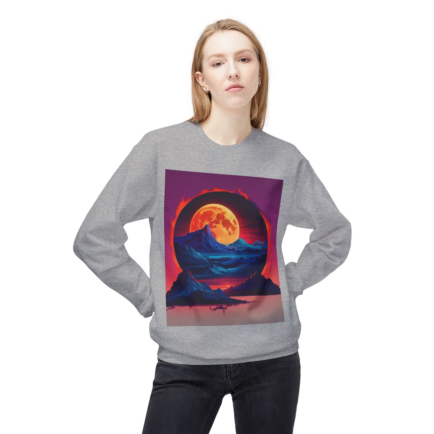 Moon Abstract Graphic Art Unisex Midweight Soft style Fleece Crewneck Sweatshirt