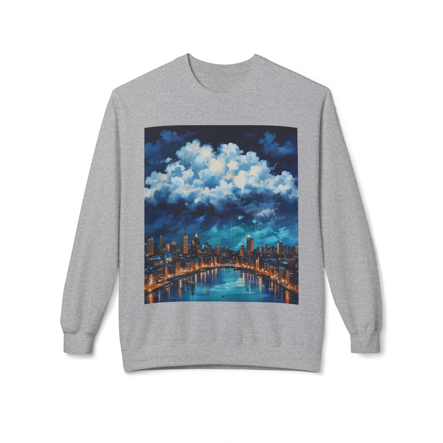 Blue Rainy City Unisex Midweight Softstyle Fleece Crewneck Sweatshirt