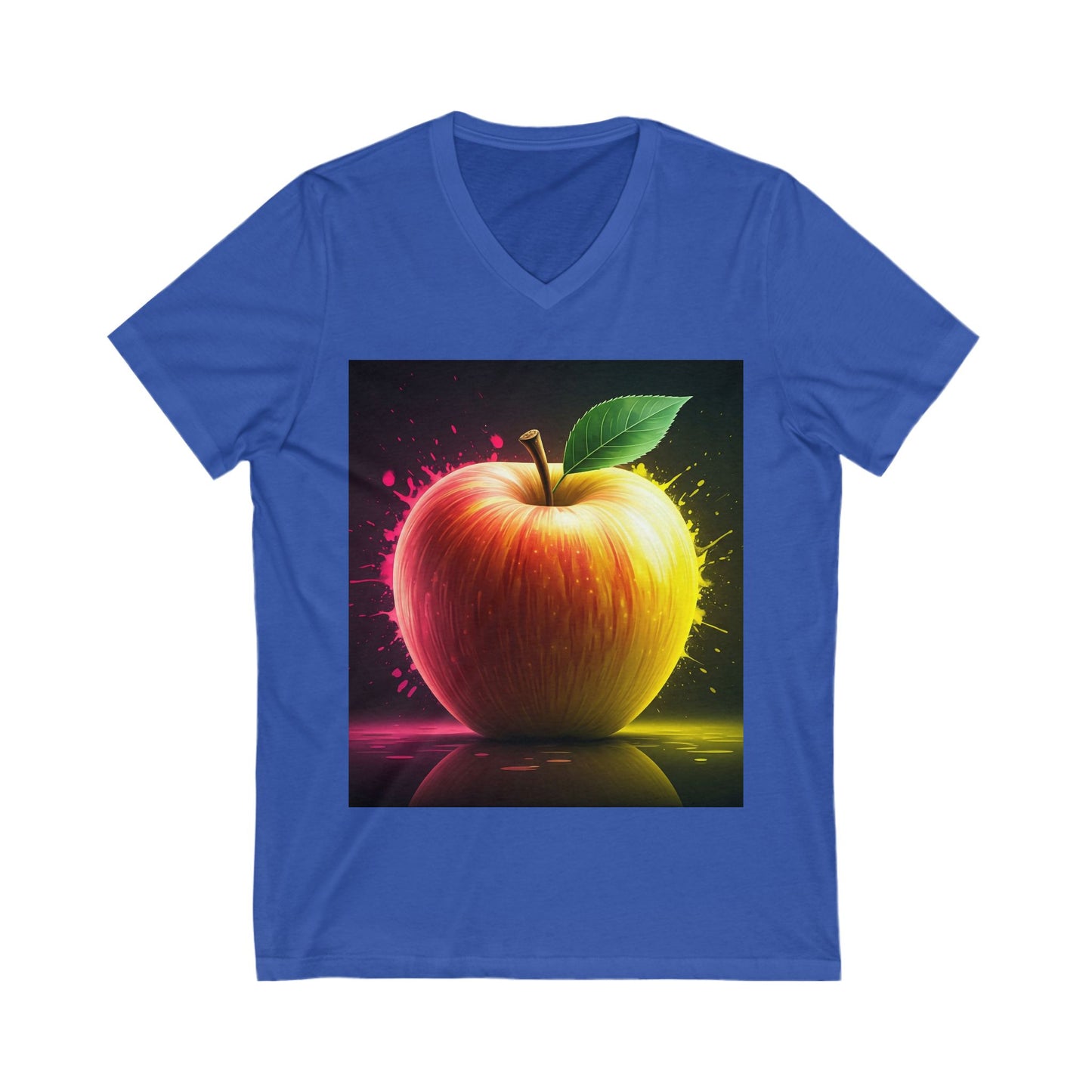 Vibrant Apple Graphic Tee, Unisex V-Neck Shirt, Casual Summer Wear, Gift for Food Lovers, Fun Statement T-Shirt