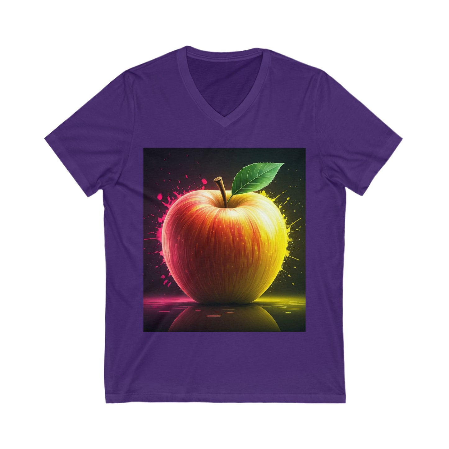 Vibrant Apple Graphic Tee, Unisex V-Neck Shirt, Casual Summer Wear, Gift for Food Lovers, Fun Statement T-Shirt