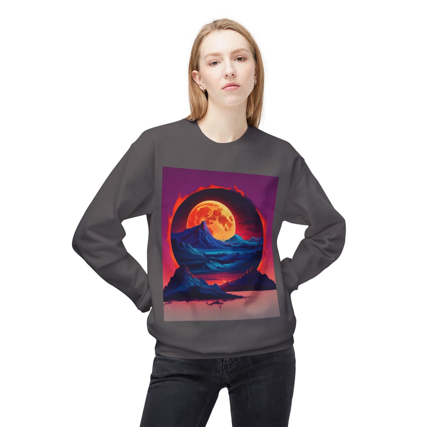 Moon Abstract Graphic Art Unisex Midweight Soft style Fleece Crewneck Sweatshirt