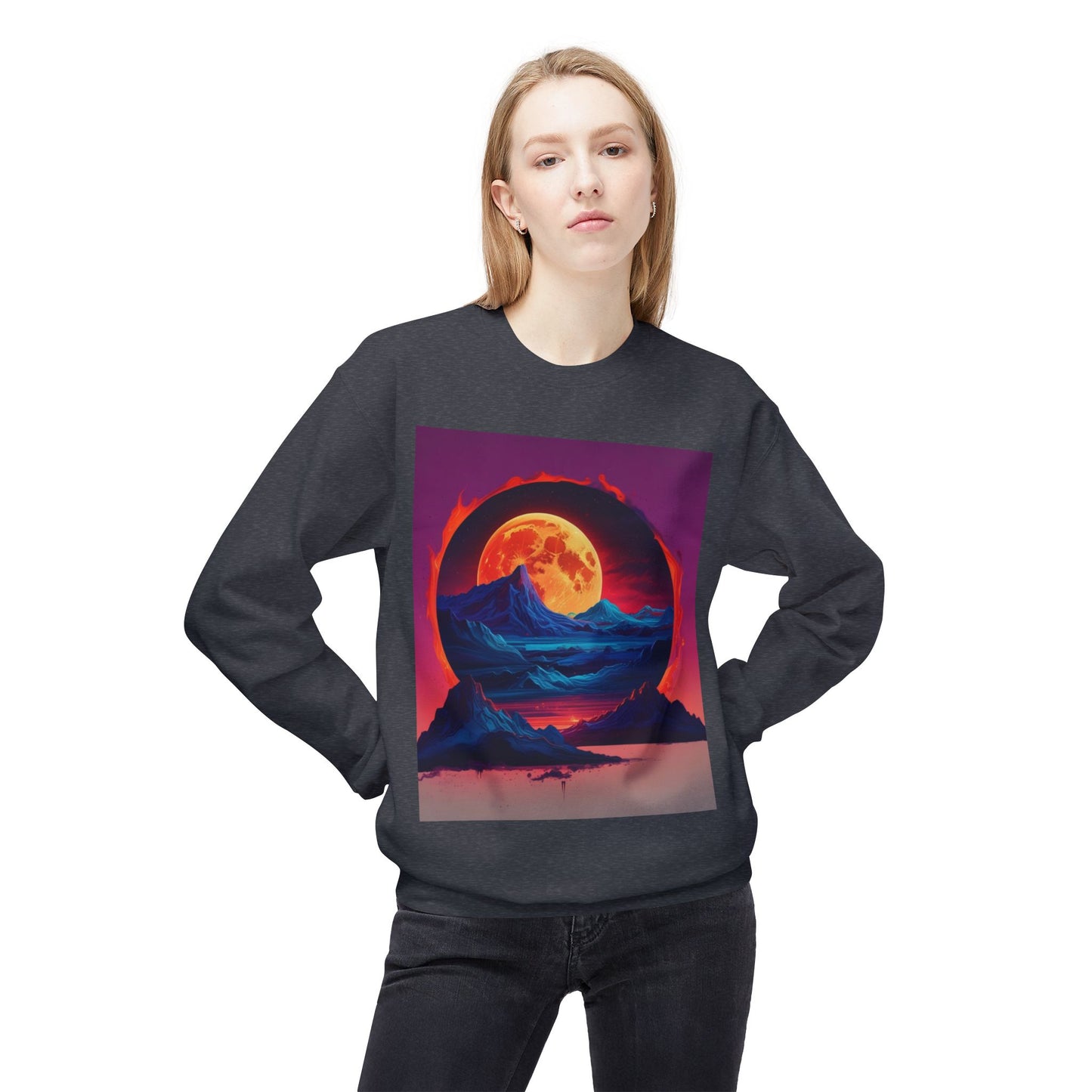 Moon Abstract Graphic Art Unisex Midweight Soft style Fleece Crewneck Sweatshirt