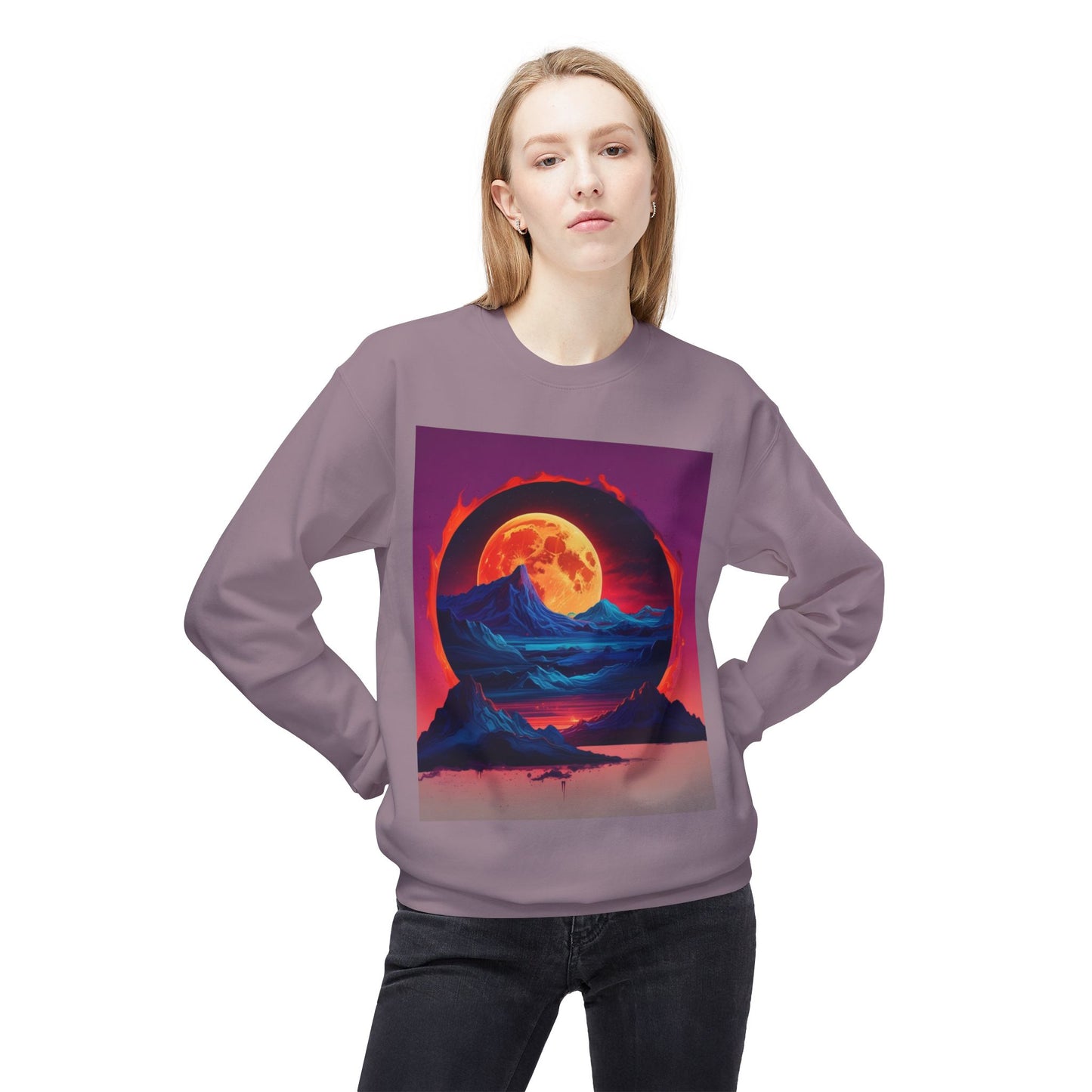 Moon Abstract Graphic Art Unisex Midweight Soft style Fleece Crewneck Sweatshirt