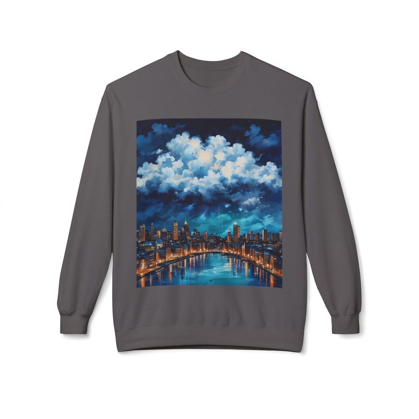 Blue Rainy City Unisex Midweight Softstyle Fleece Crewneck Sweatshirt