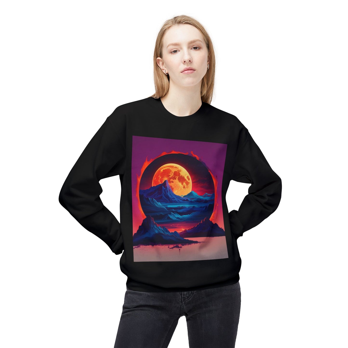 Moon Abstract Graphic Art Unisex Midweight Soft style Fleece Crewneck Sweatshirt