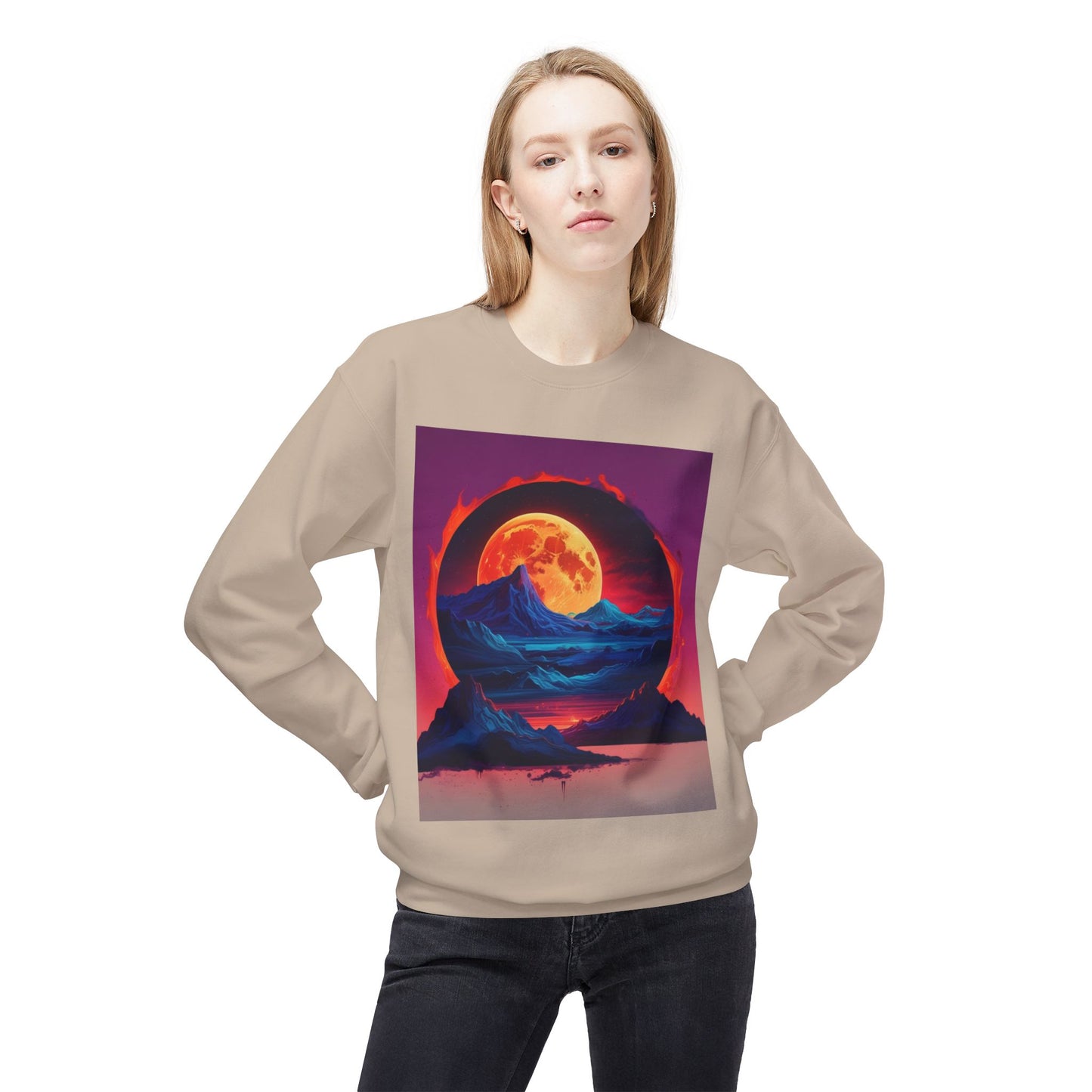 Moon Abstract Graphic Art Unisex Midweight Soft style Fleece Crewneck Sweatshirt