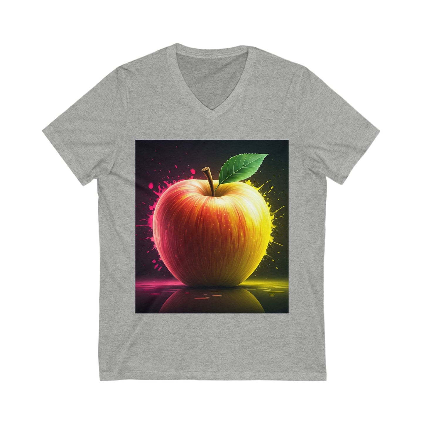 Vibrant Apple Graphic Tee, Unisex V-Neck Shirt, Casual Summer Wear, Gift for Food Lovers, Fun Statement T-Shirt