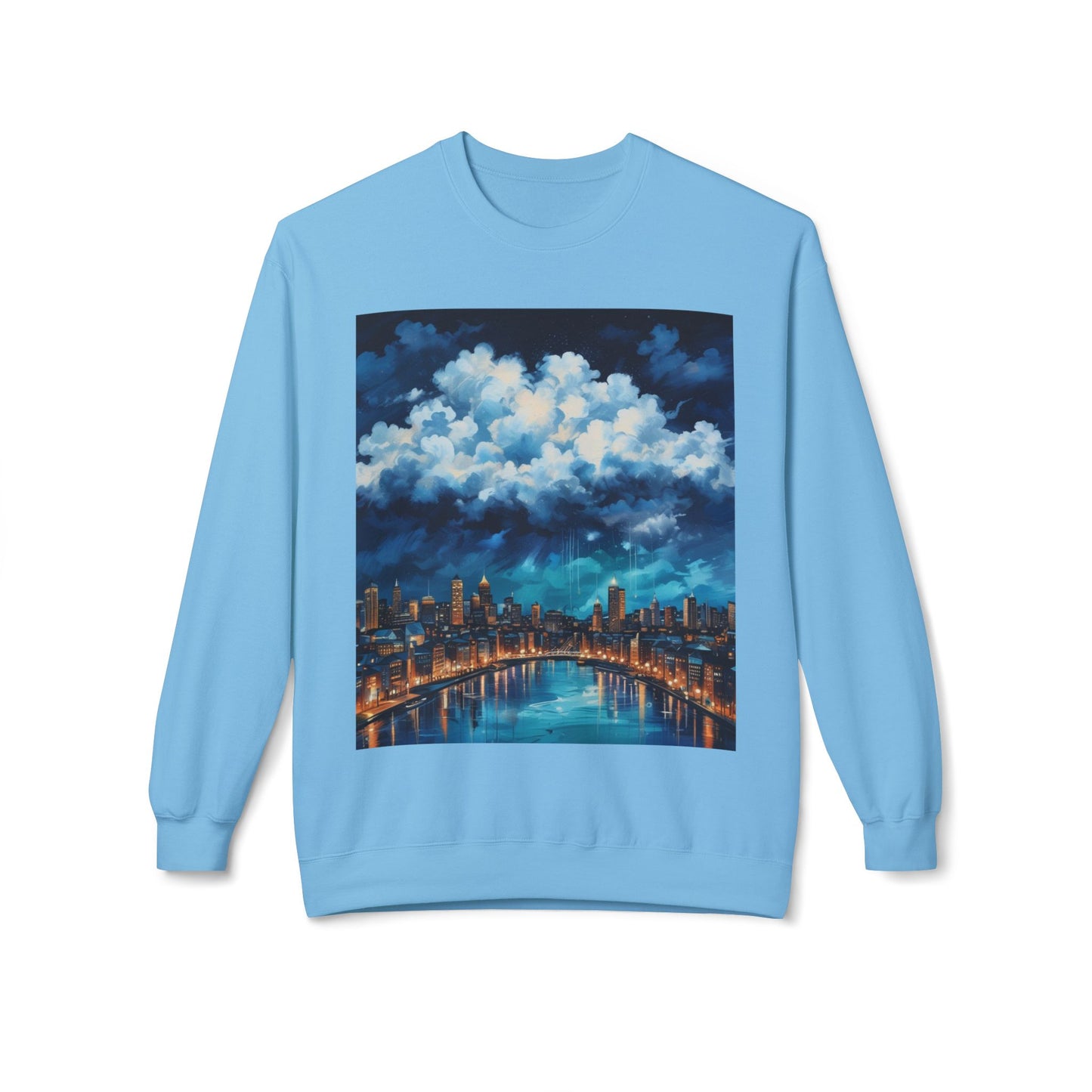 Blue Rainy City Unisex Midweight Softstyle Fleece Crewneck Sweatshirt