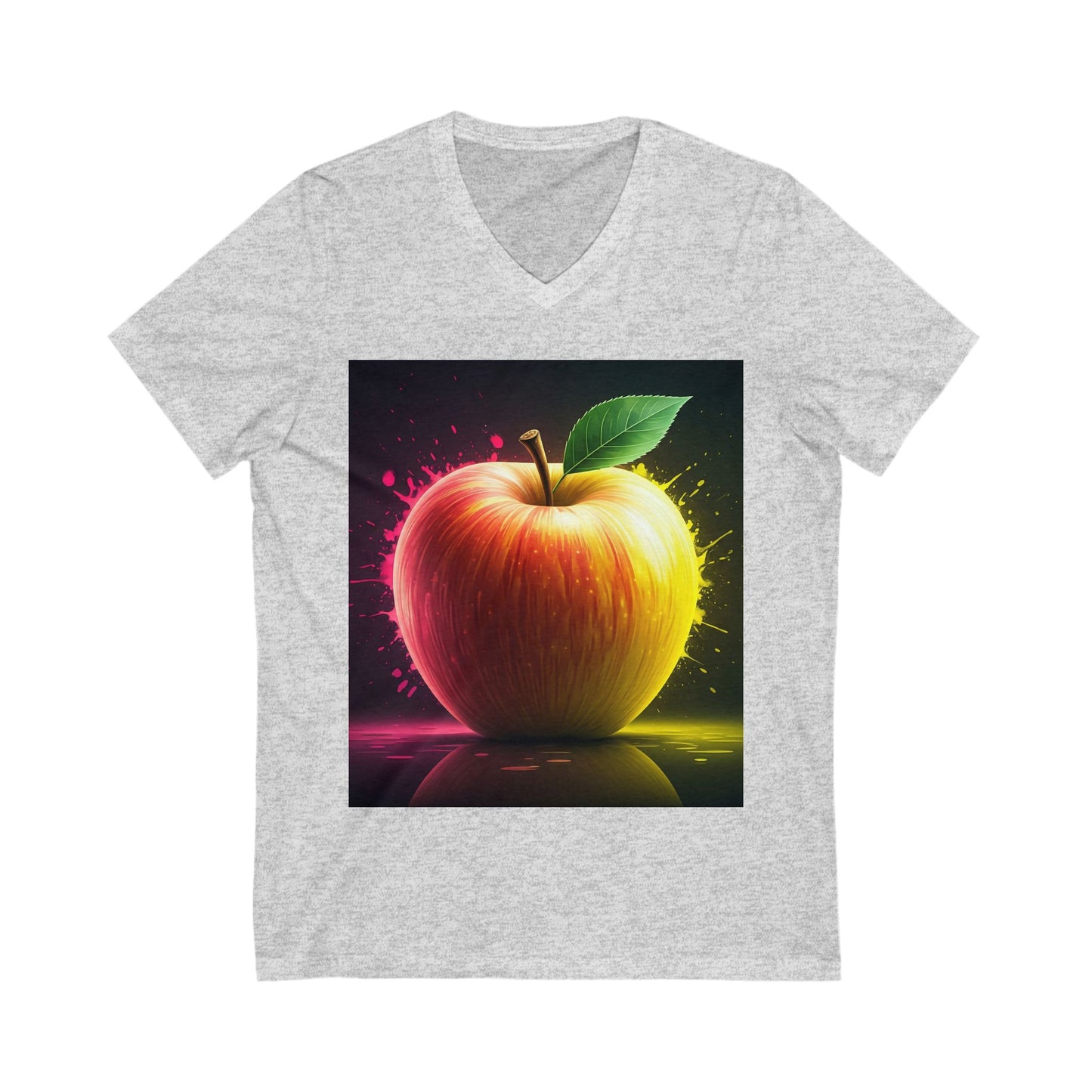Vibrant Apple Graphic Tee, Unisex V-Neck Shirt, Casual Summer Wear, Gift for Food Lovers, Fun Statement T-Shirt