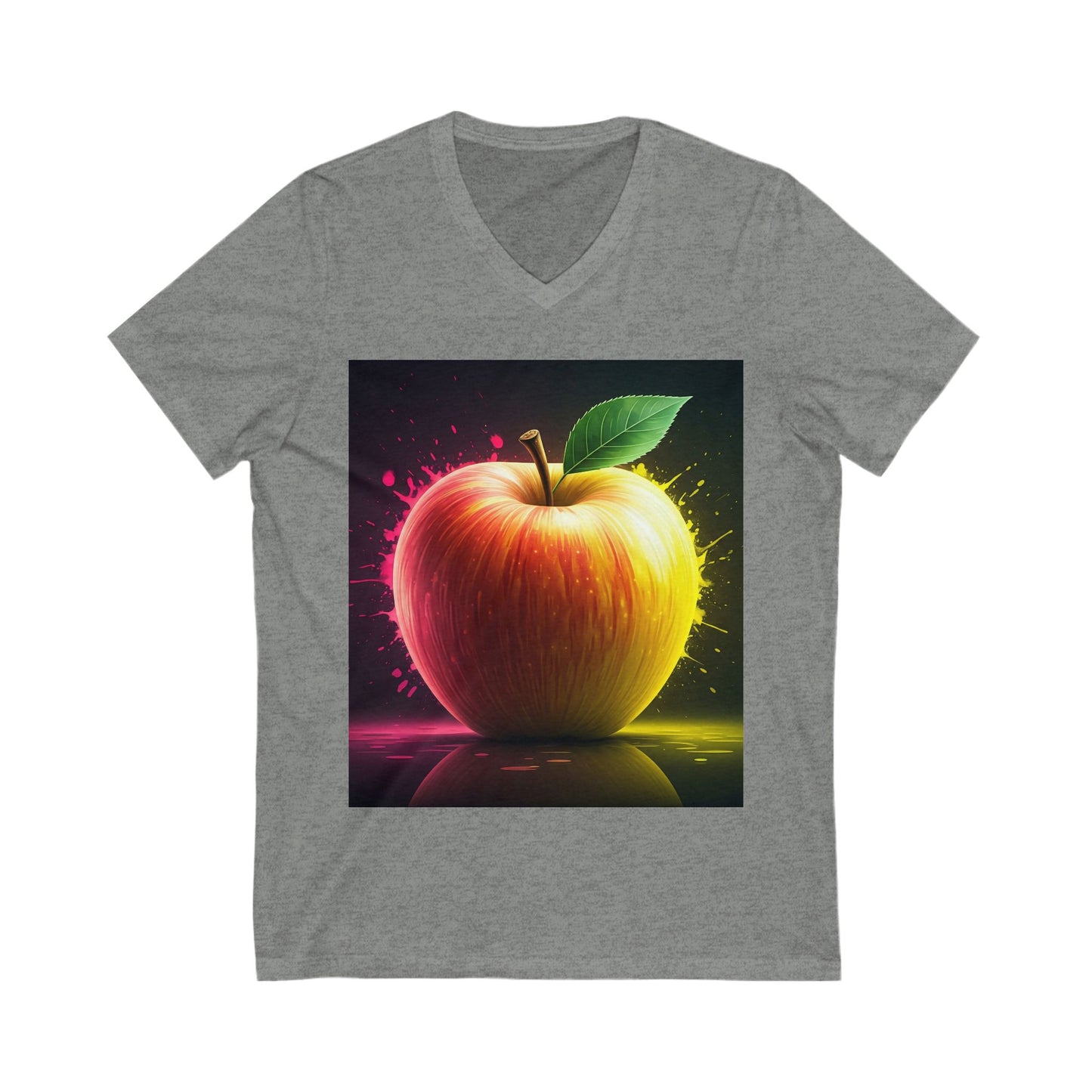 Vibrant Apple Graphic Tee, Unisex V-Neck Shirt, Casual Summer Wear, Gift for Food Lovers, Fun Statement T-Shirt