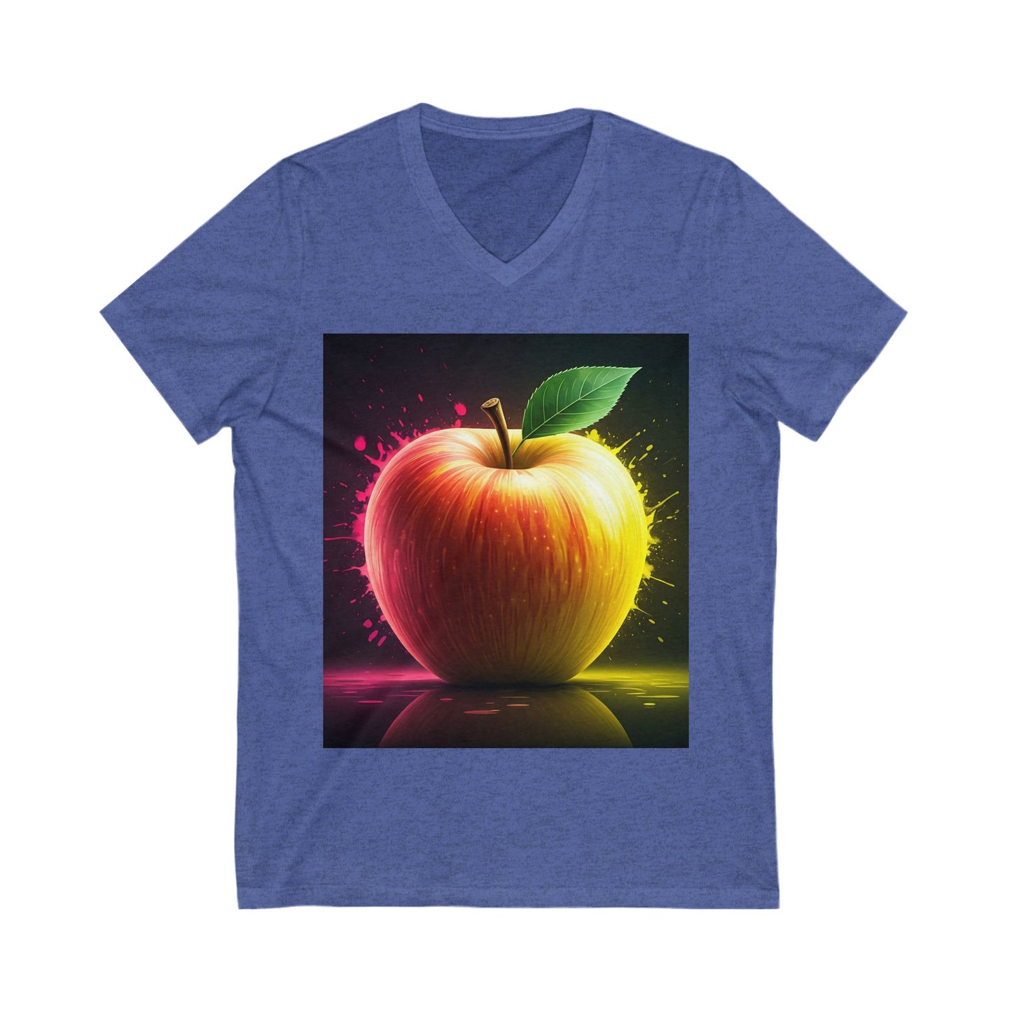 Vibrant Apple Graphic Tee, Unisex V-Neck Shirt, Casual Summer Wear, Gift for Food Lovers, Fun Statement T-Shirt