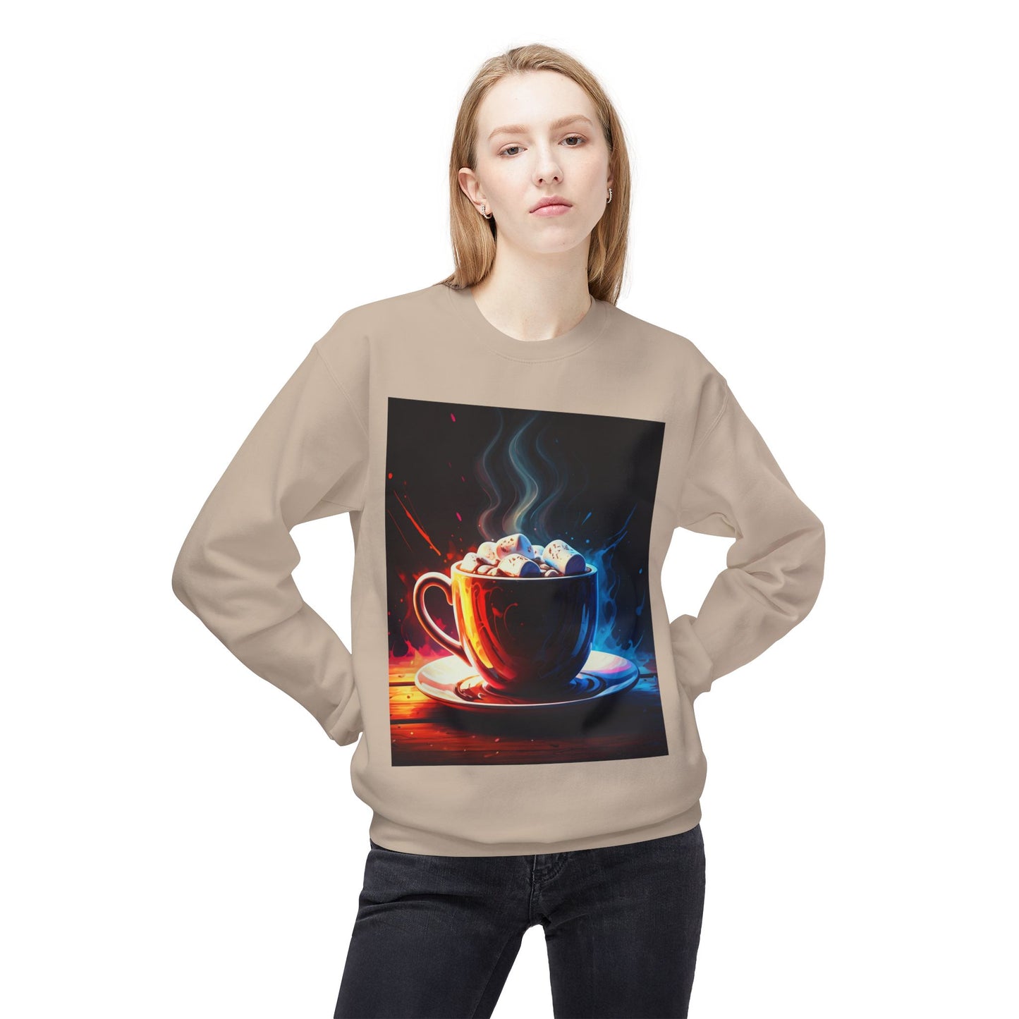 Abstract Hot Chocolate Graphic Unisex Midweight Softstyle Fleece Crewneck Sweatshirt