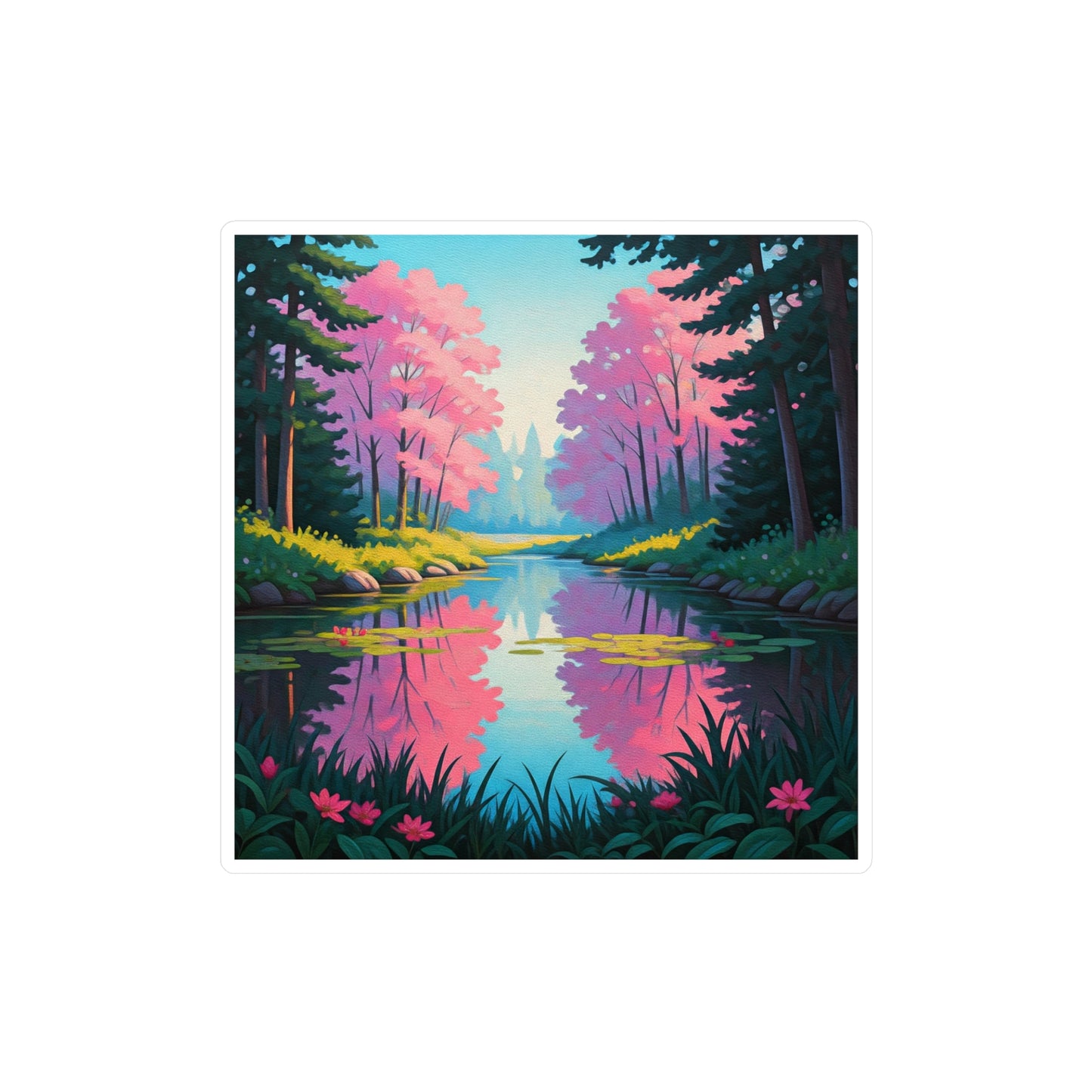 Nature Lake Painting Kiss-Cut Vinyl Decals