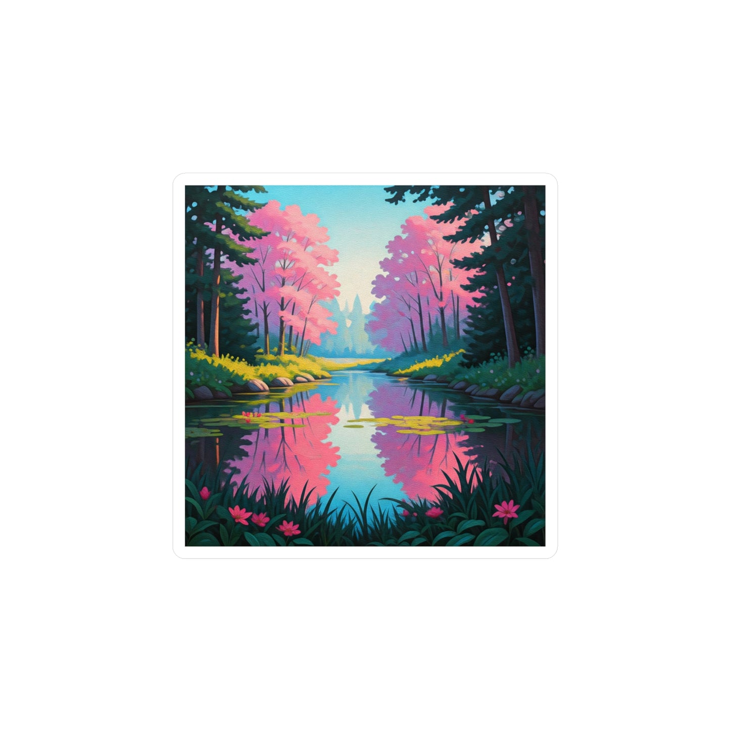 Nature Lake Painting Kiss-Cut Vinyl Decals