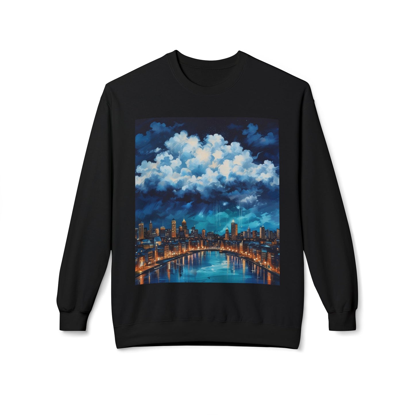 Blue Rainy City Unisex Midweight Softstyle Fleece Crewneck Sweatshirt