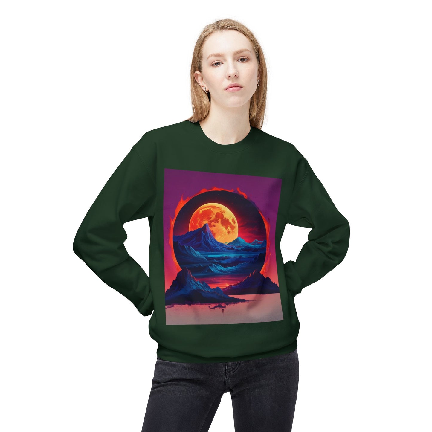 Moon Abstract Graphic Art Unisex Midweight Soft style Fleece Crewneck Sweatshirt