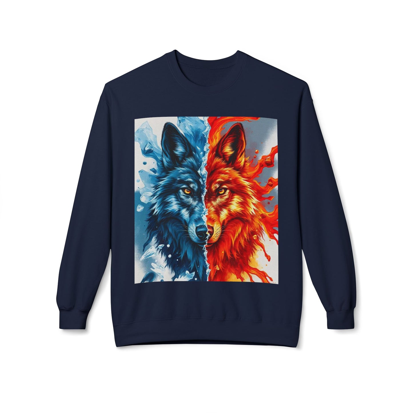 Dual Spirit Wolves Crewneck Sweatshirt | Unisex Cozy Fleece, Nature-Inspired Gift, Animal Art Apparel, Year-Round Wardrobe Essential