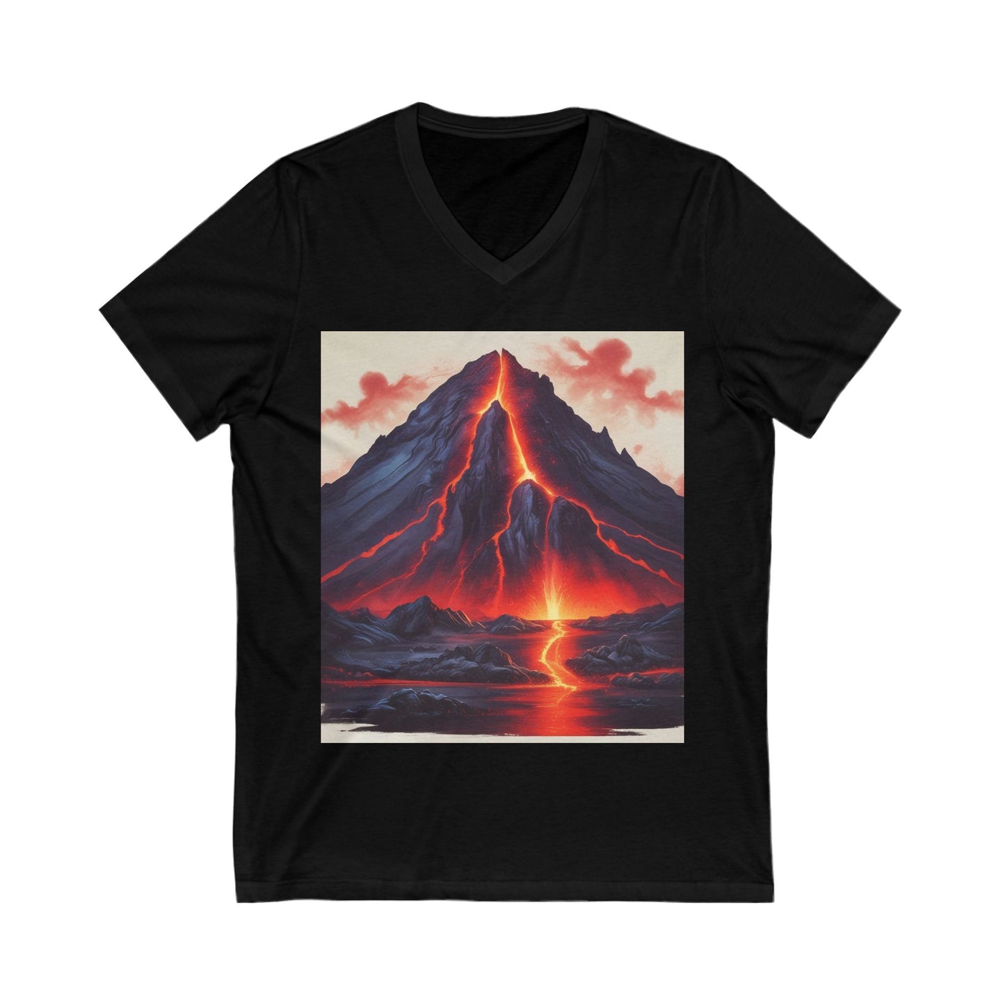 Volcanic Eruption V-Neck Tee, Lava Art T-Shirt, Nature Lover Gift, Unisex Tee, Adventure Top, Birthday Shirt