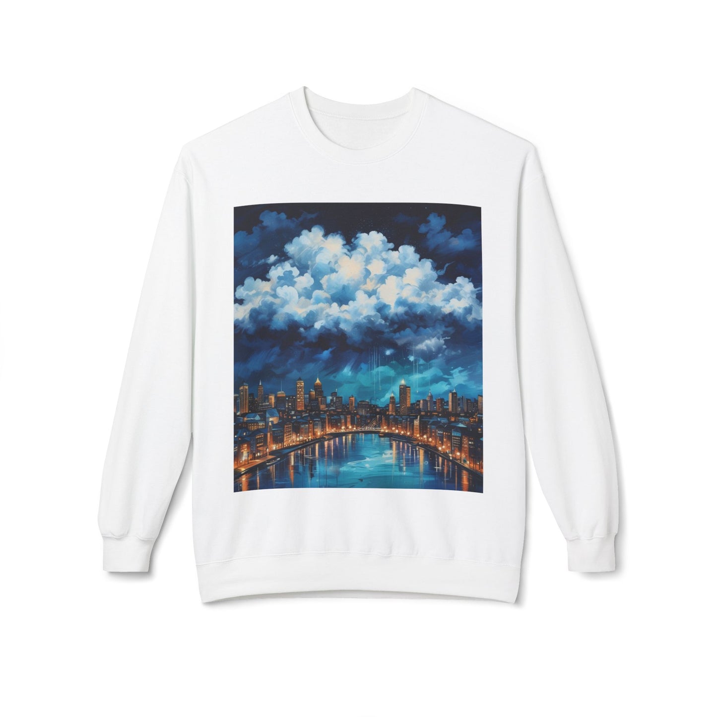 Blue Rainy City Unisex Midweight Softstyle Fleece Crewneck Sweatshirt
