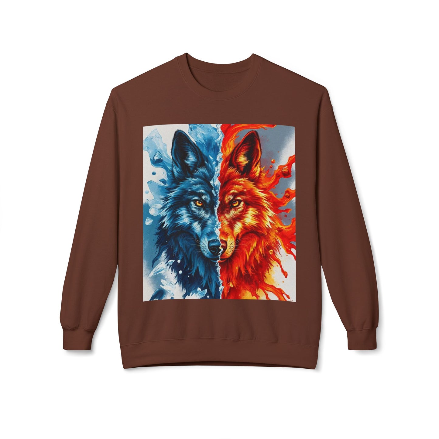 Dual Spirit Wolves Crewneck Sweatshirt | Unisex Cozy Fleece, Nature-Inspired Gift, Animal Art Apparel, Year-Round Wardrobe Essential