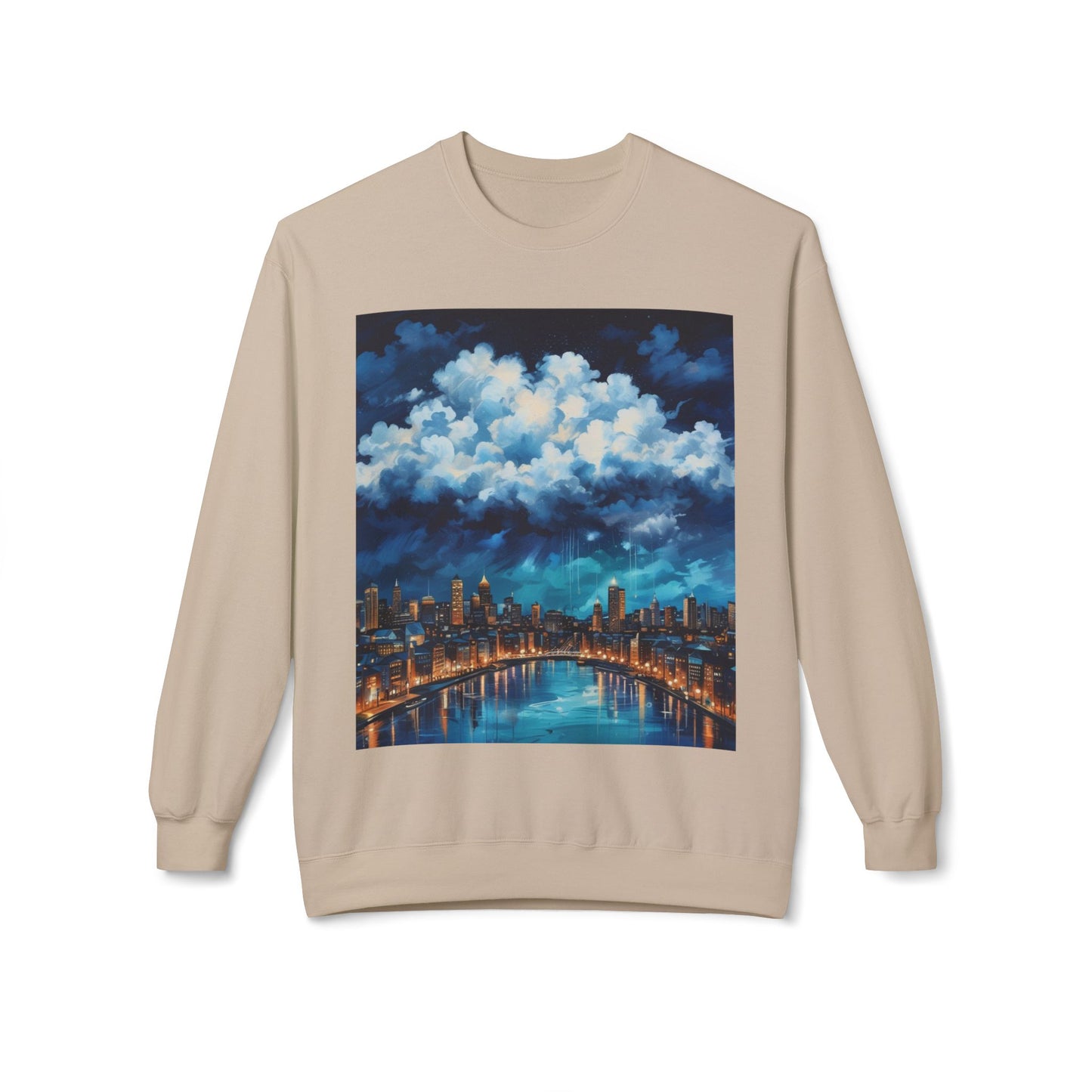 Blue Rainy City Unisex Midweight Softstyle Fleece Crewneck Sweatshirt