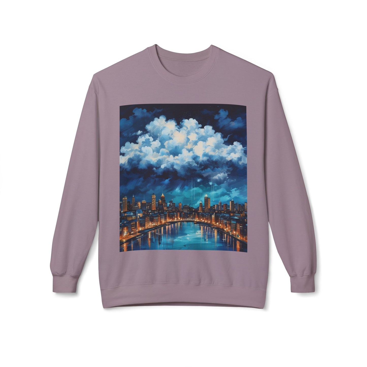 Blue Rainy City Unisex Midweight Softstyle Fleece Crewneck Sweatshirt