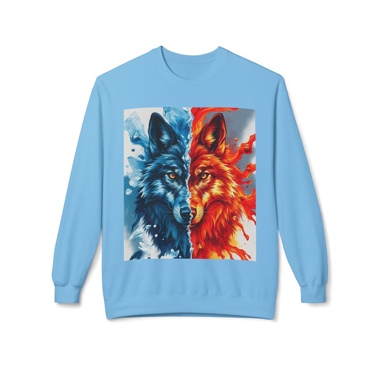 Dual Spirit Wolves Crewneck Sweatshirt | Unisex Cozy Fleece, Nature-Inspired Gift, Animal Art Apparel, Year-Round Wardrobe Essential