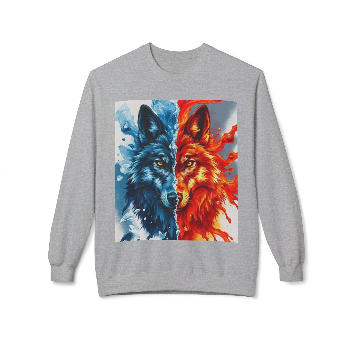 Dual Spirit Wolves Crewneck Sweatshirt | Unisex Cozy Fleece, Nature-Inspired Gift, Animal Art Apparel, Year-Round Wardrobe Essential
