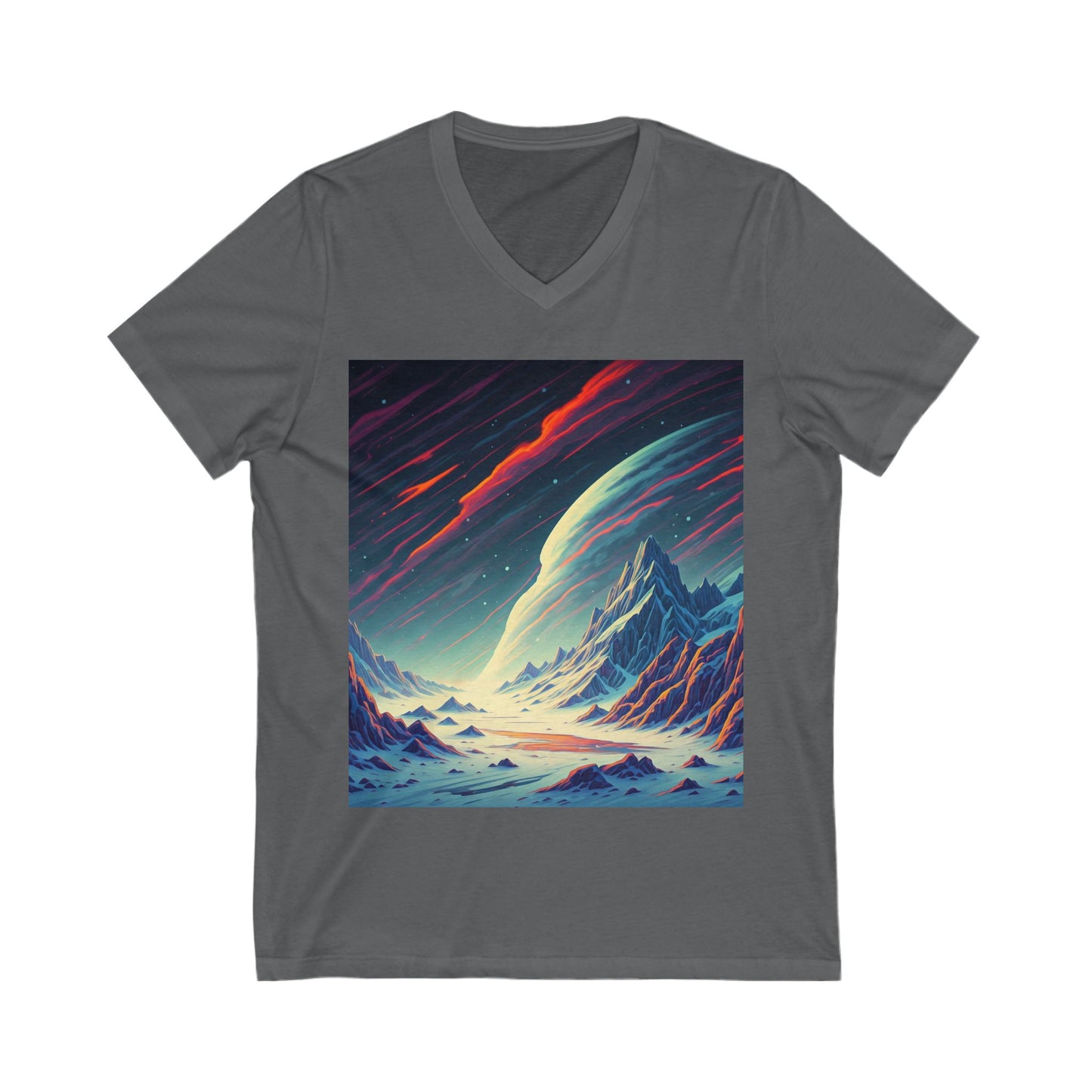 Cosmic Landscape V-Neck Tee, Unisex Graphic T-Shirt, Space Art Shirt, Gift for Stargazers, Cool Summer Top, Unique Men's & Women's Tee