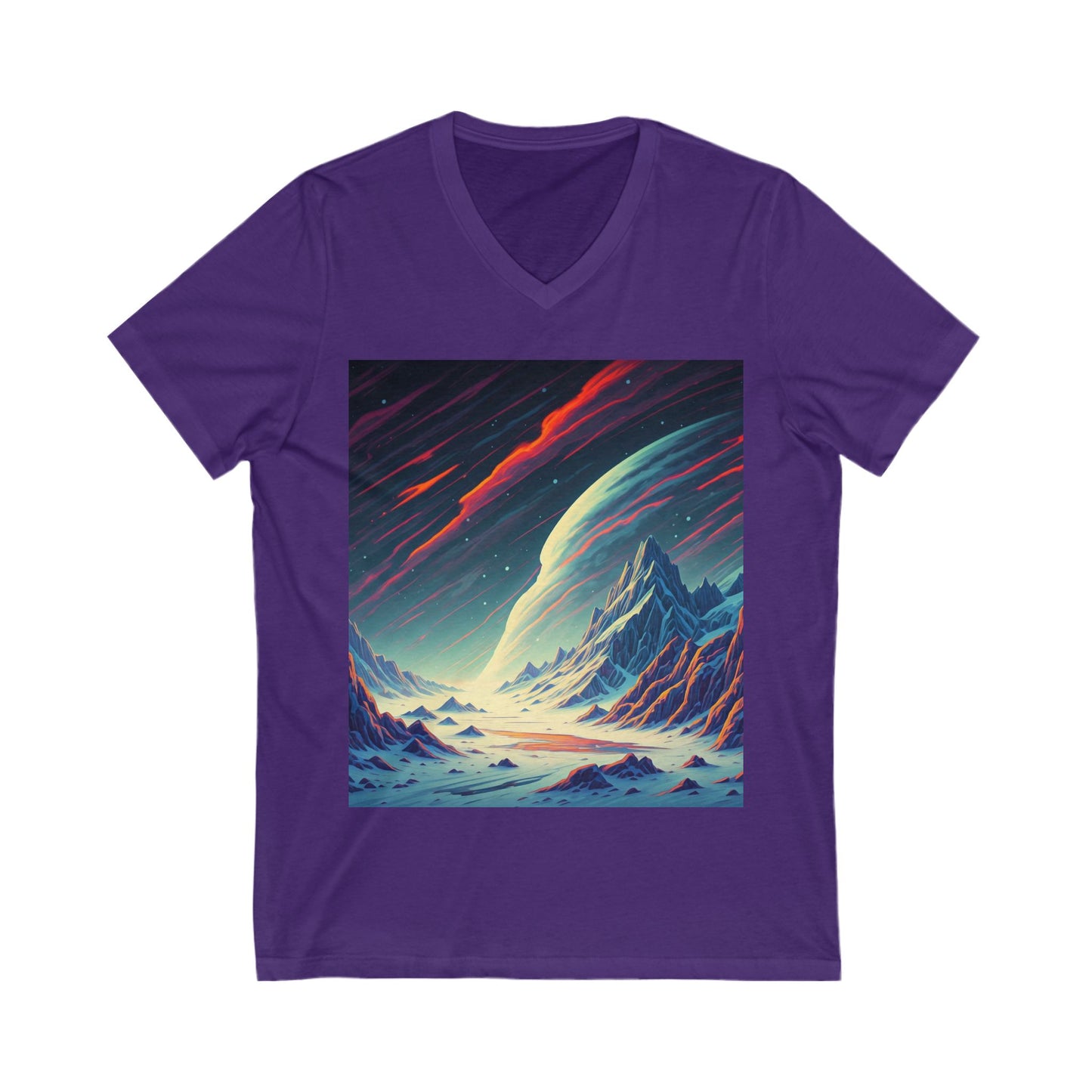 Cosmic Landscape V-Neck Tee, Unisex Graphic T-Shirt, Space Art Shirt, Gift for Stargazers, Cool Summer Top, Unique Men's & Women's Tee