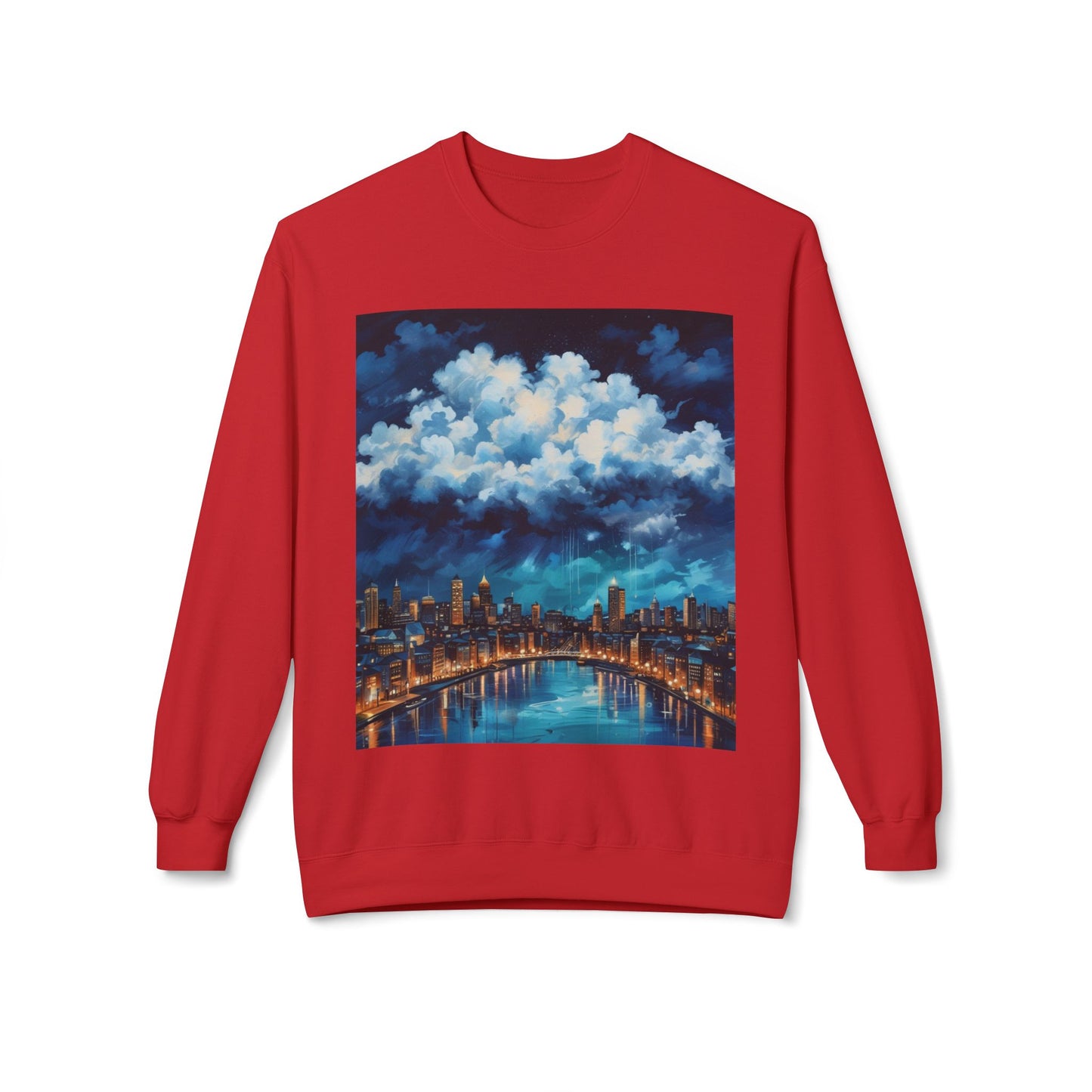 Blue Rainy City Unisex Midweight Softstyle Fleece Crewneck Sweatshirt