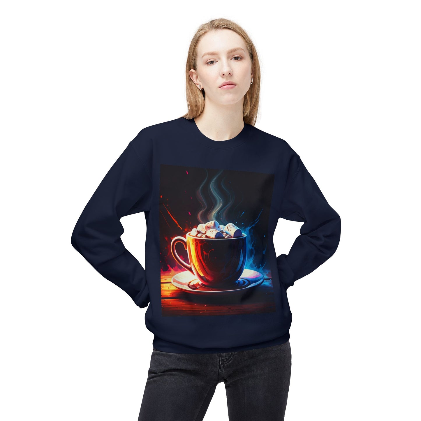 Abstract Hot Chocolate Graphic Unisex Midweight Softstyle Fleece Crewneck Sweatshirt