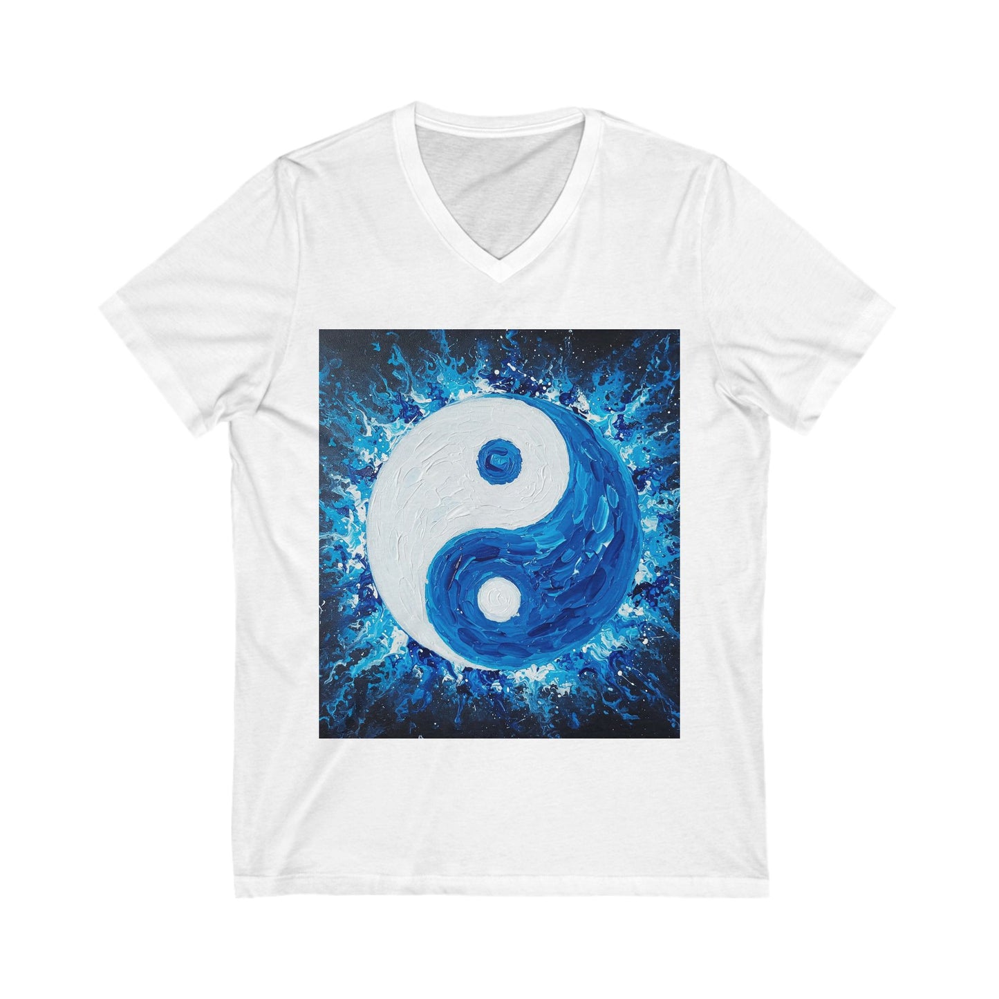 Yin Yang V-Neck Tee, Unisex Short Sleeve Shirt, Bohemian Style Top, Meditation Apparel, Gift for Yoga Lovers, Harmony Fashion
