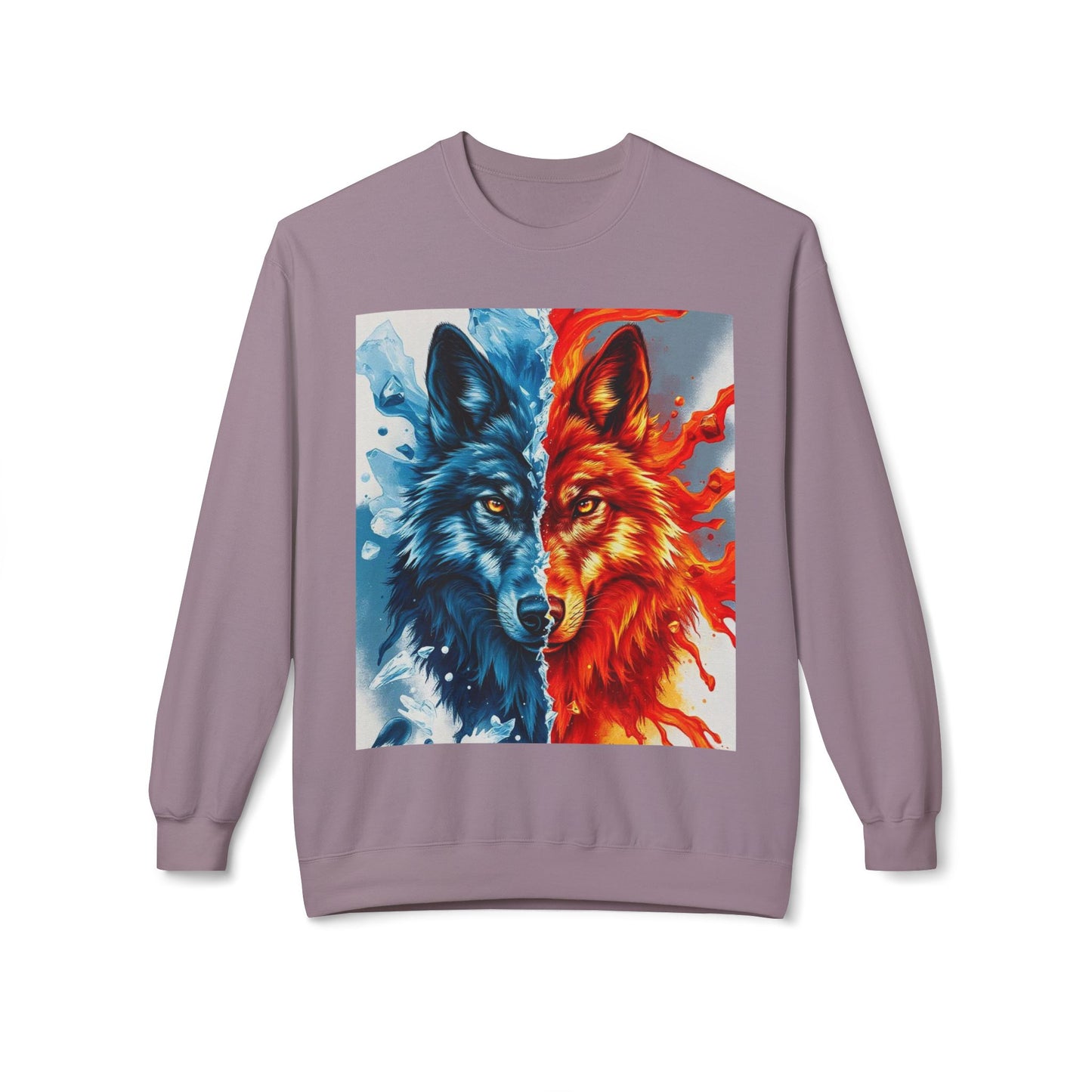 Dual Spirit Wolves Crewneck Sweatshirt | Unisex Cozy Fleece, Nature-Inspired Gift, Animal Art Apparel, Year-Round Wardrobe Essential