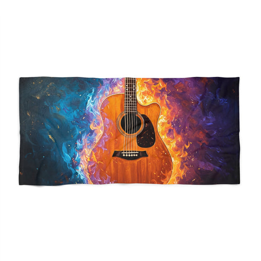 Fire Guitar Painting Beach Towel